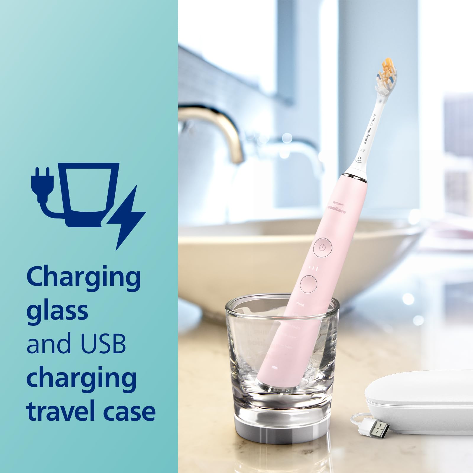 Philips Sonicare DiamondClean Smart 9500 Electric Toothbrush - Sonic Toothbrush with Bluetooth App, Pressure Sensor & Brush Head Detection, 5 Modes & 3 Intensity Levels, Pink (HX9923/21) for Whitening, Gum Care & Fresh Breath at Home or Travel
