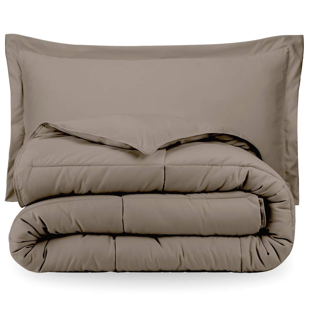 Luxury 8-Piece Hotel Collection Super Soft Goose Down Comforter Set - 300 GSM, 500 Thread Count, 100% Organic Cotton Duvet Cover & Sheet Set - Twin XL Size in Taupe - Perfect for Master Bedrooms, Guest Rooms & Cozy Winter Nights