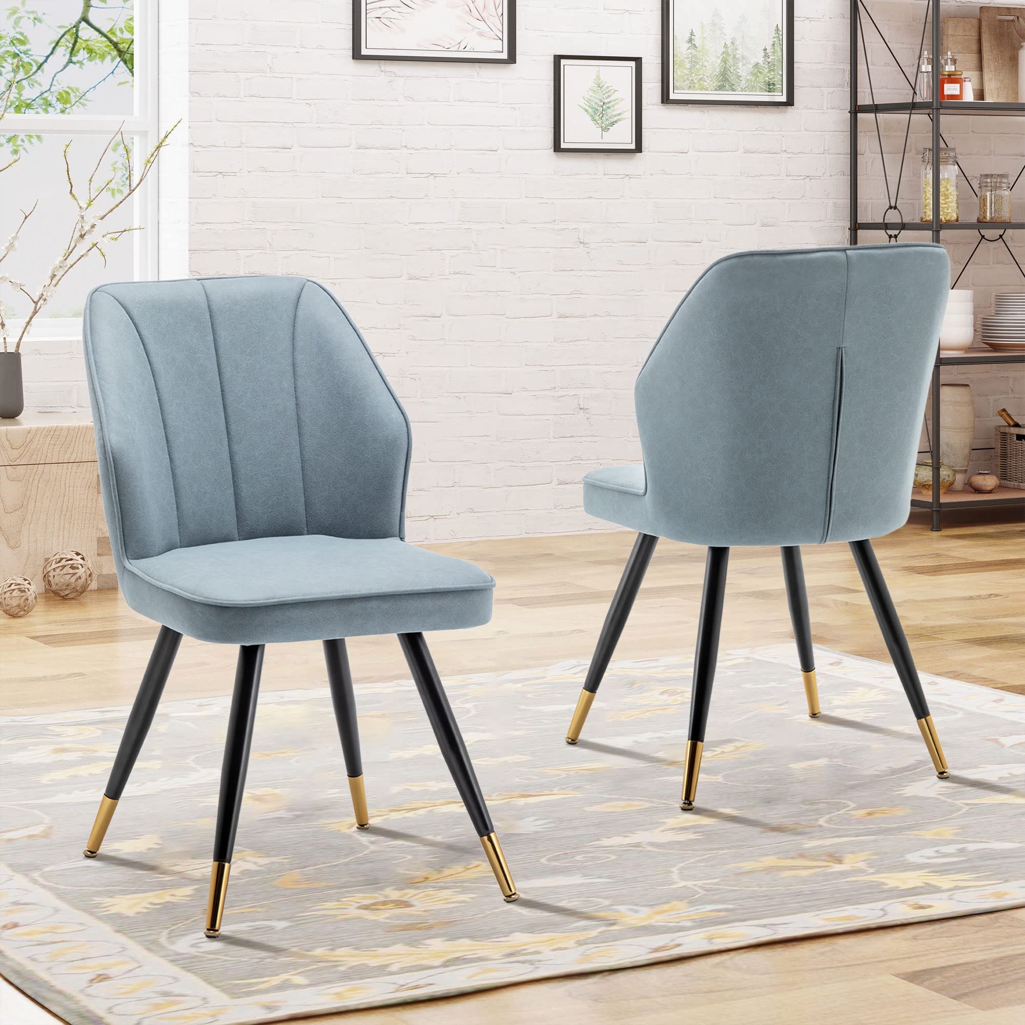 Modern Upholstered Dining Chairs Set of 2 - Armless Kitchen & Dining Room Chairs with Blue Fabric & Sturdy Metal Legs - Perfect for Home, Office, Restaurant & Cafe Seating