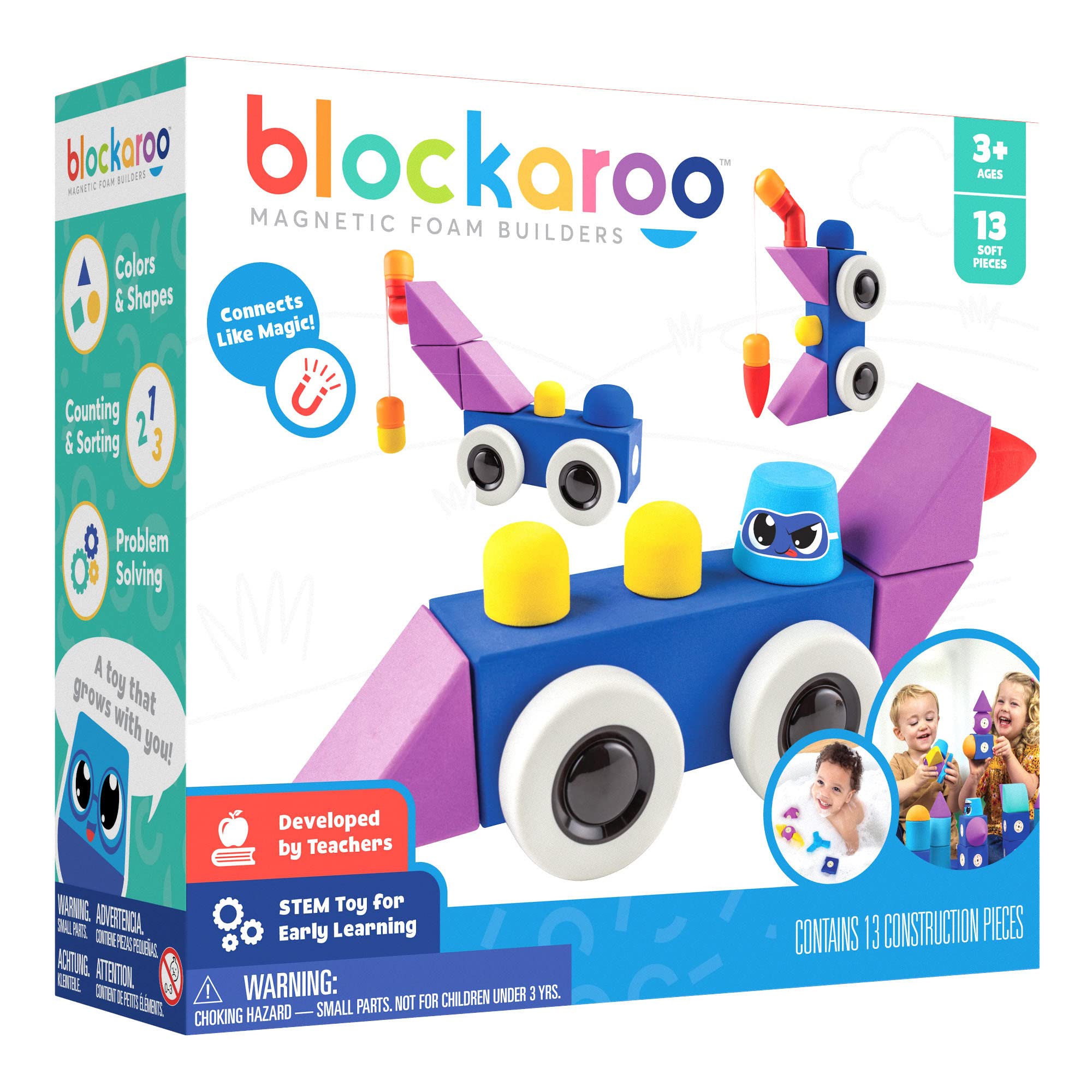 Magnetic Foam Building Blocks for Kids - STEM Educational Toys for Toddlers Ages 3-6, Safe Bath Toys for Boys & Girls - Roadster Set with Engineering Play for Preschool Learning | Perfect for Bathtime Fun & Classroom STEM Activities
