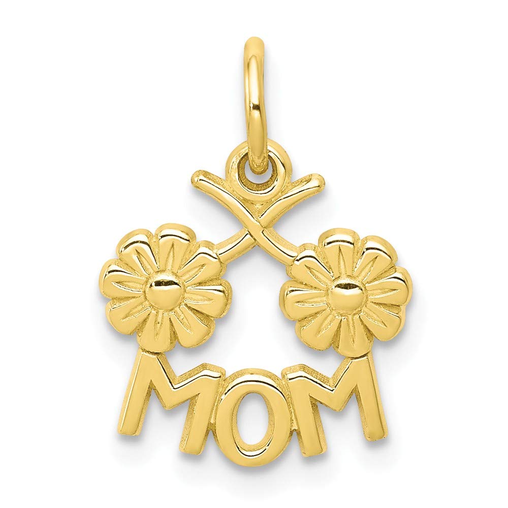 10K Solid Yellow Gold Mom Charm Pendant - 17mm x 11mm Heart-Shaped Jewelry Gift for Mother's Day, Birthday, Anniversary & Special Occasions