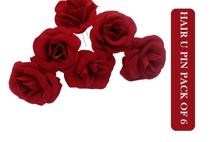 Elegant Red Rose Hair Pins - 3 Inch Metal Jura Bun Clips for Women & Girls - Bridal Hair Accessories for Weddings, Prom & Special Occasions