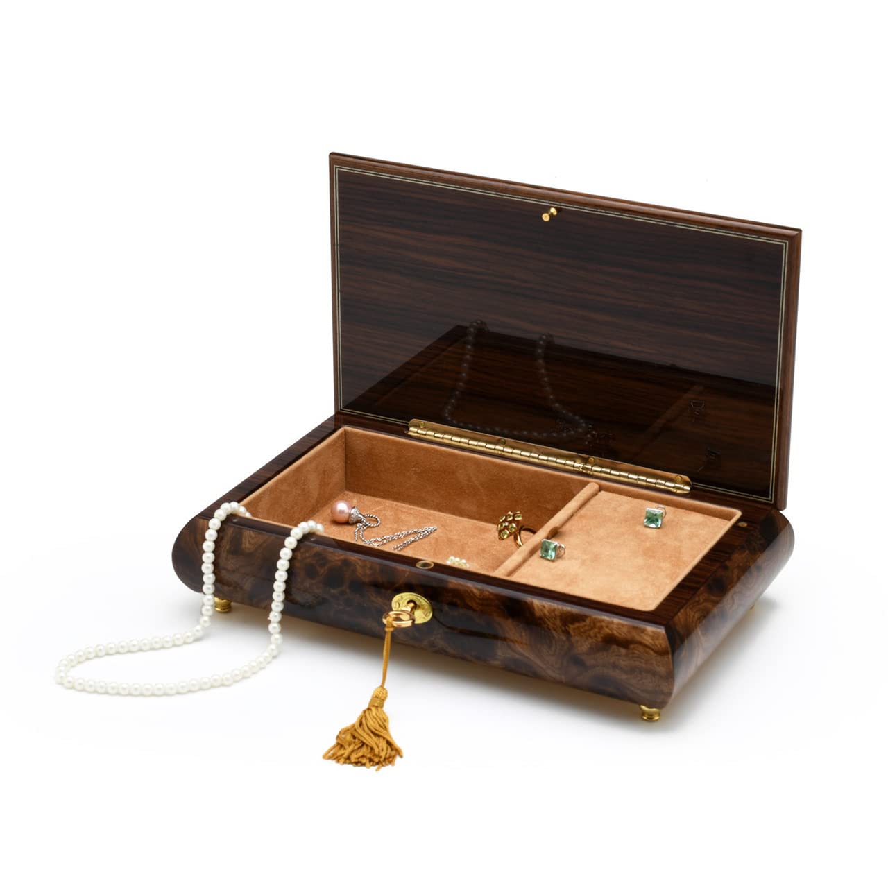 Handcrafted Arabesque Wood Inlay 23-Note Musical Jewelry Box with Lock & Key - Carousel Waltz Melody - Perfect for Gift Giving, Jewelry Storage & Home Décor