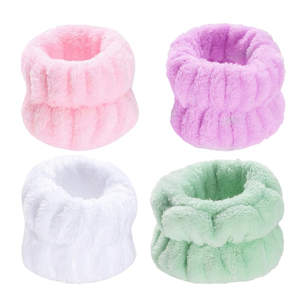 LUOZZY 4 Pairs Soft Plush Spa Wristbands for Women - Absorbent Washable Wrist Towel Bands, Sweatbands for Skincare, Face Washing & Gym Workouts