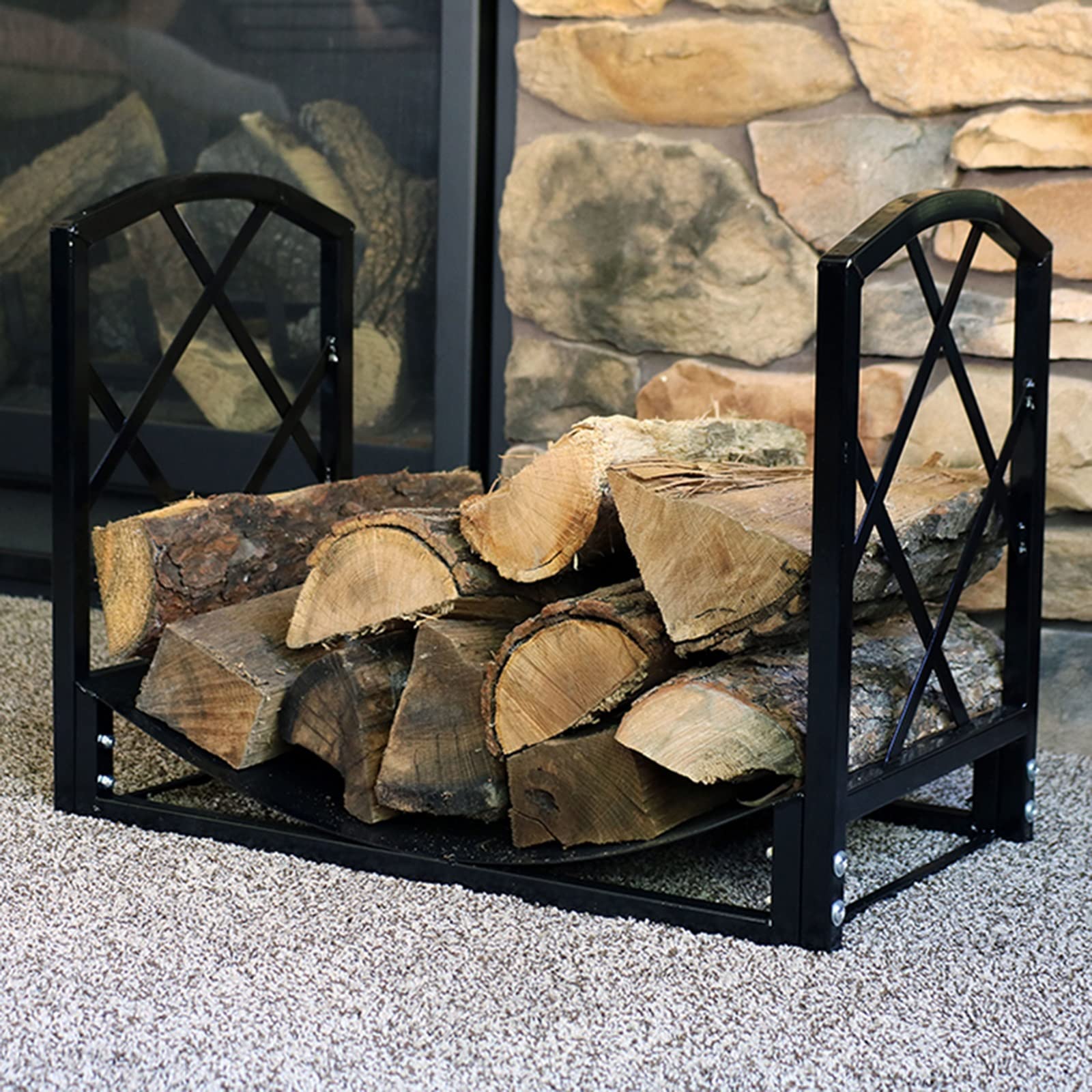 Heavy Duty Firewood Log Rack with Wheels - Wooden Fireplace Tool Set for Indoor/Outdoor Use - Storage Organizer Holder for Fireplace, Stove & Fire Pit Accessories - Perfect for Patio, Backyard & Camping