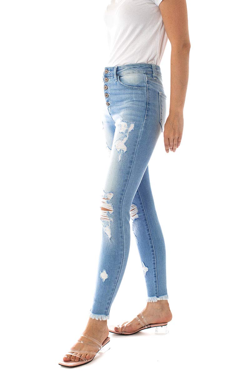Kan Can Women's High Rise Button Fly Distressed Super Skinny Jeans - Stretch Denim Pants for Casual Wear, Night Out & Everyday Fashion