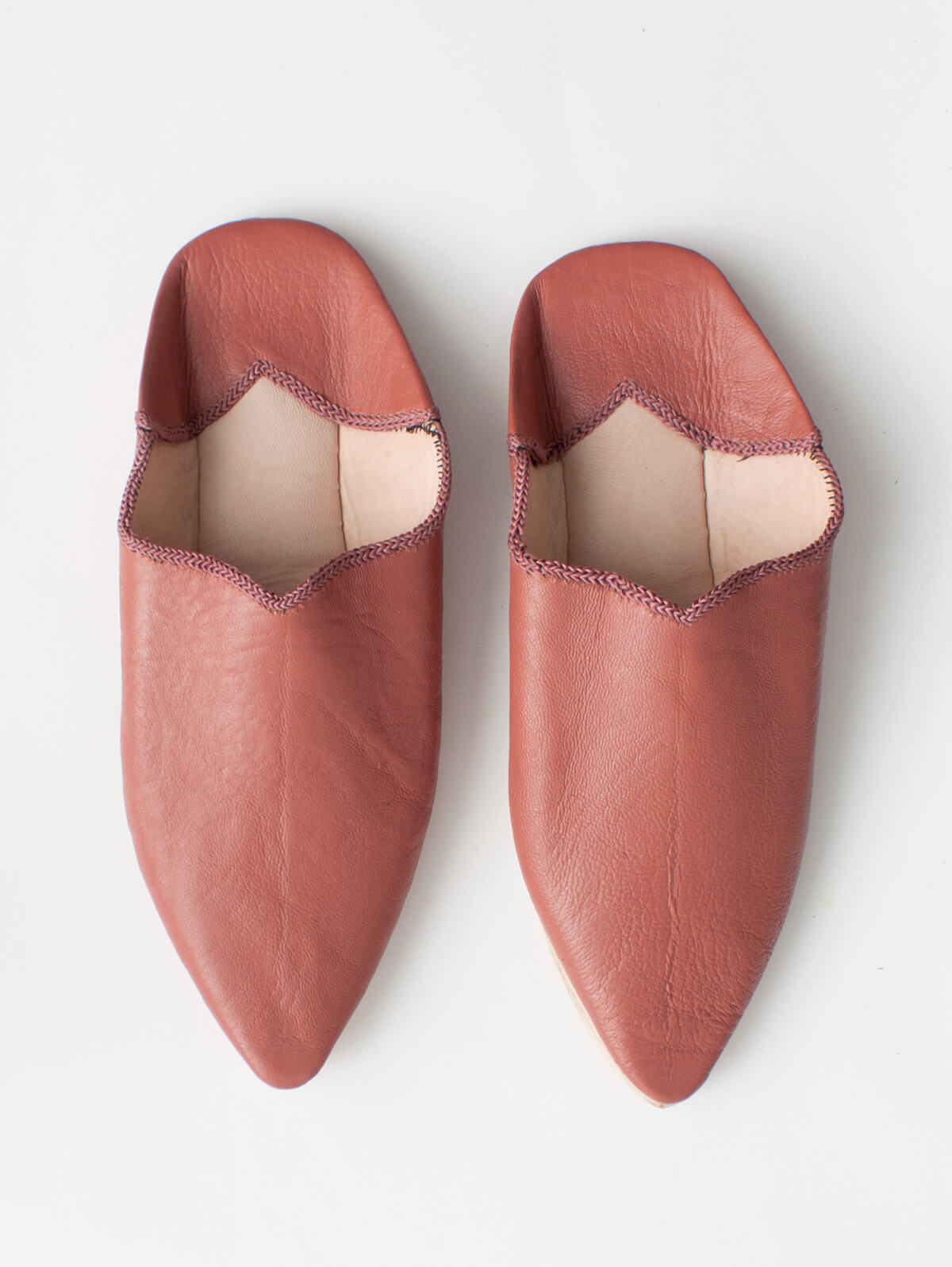 Authentic Moroccan Pointed Babouche Slippers - Soft Leather Terracotta Color | Comfortable House Shoes for Relaxing at Home, Spa Days & Cultural Fashion