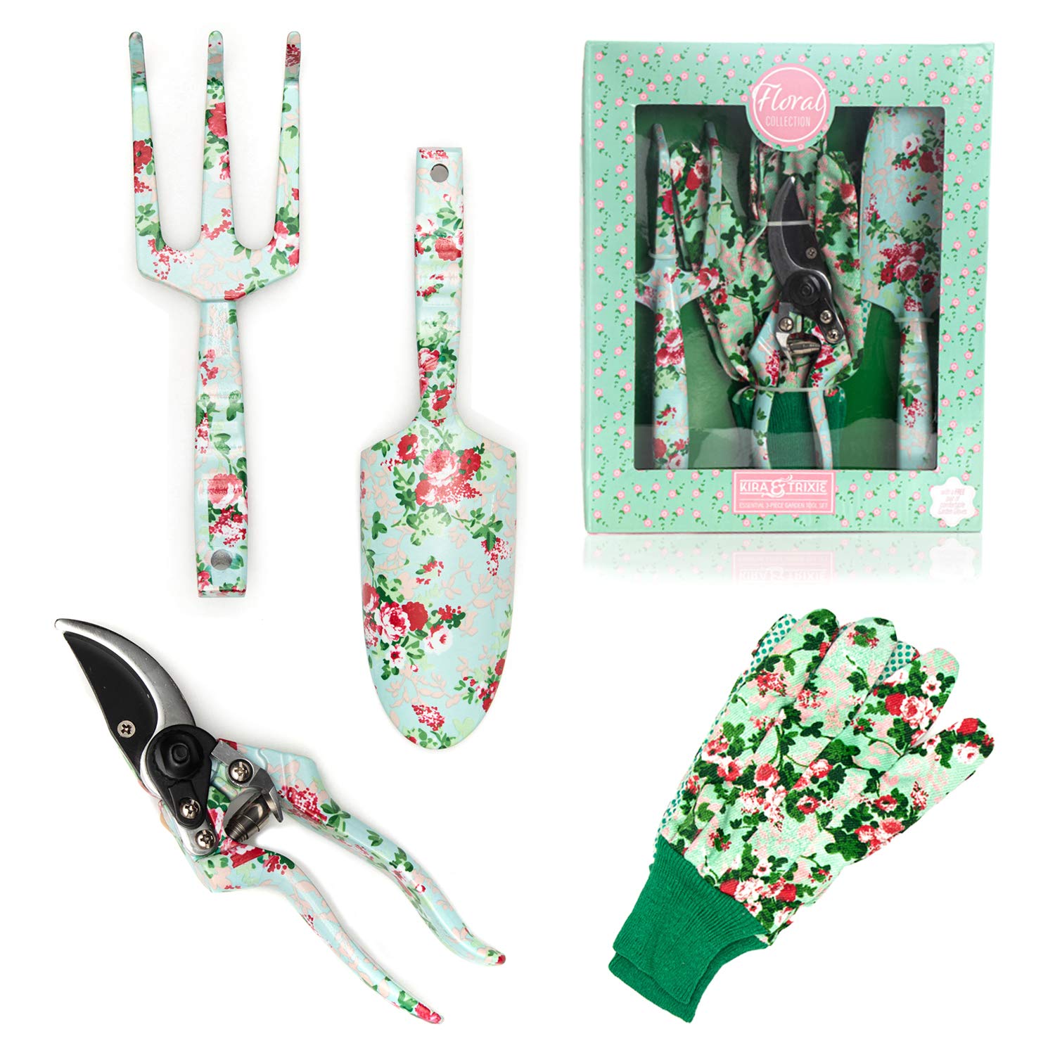 Premium 4-Piece Garden Tools Set - Stainless Steel Garden Shears, Trowel & Hand Cultivator - Ergonomic Floral Gardening Tools for Women - Best Gardening Supplies Kit for Indoor/Outdoor Plants (Ideal for Flower Beds, Vegetable Gardens & Houseplants)