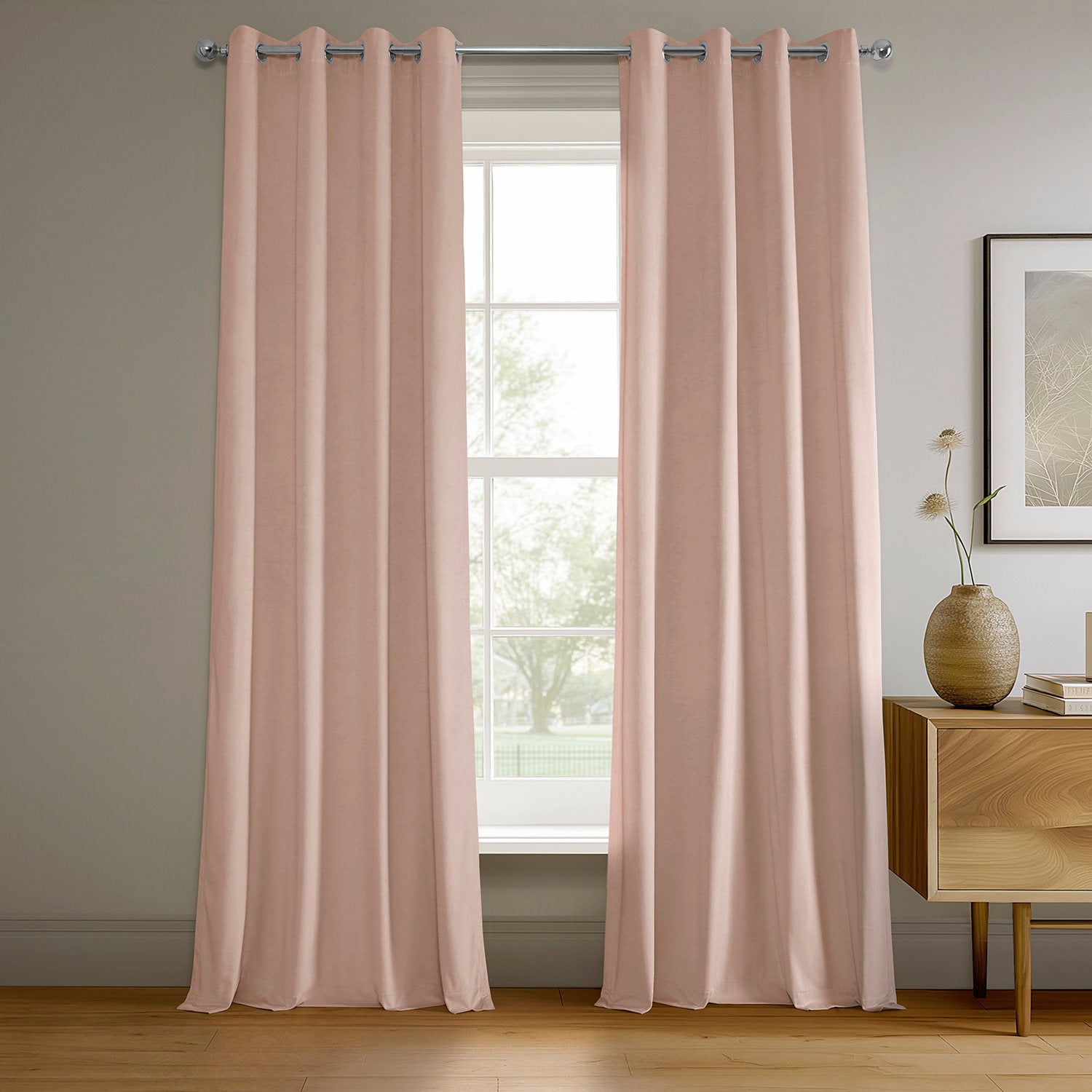 Rosey Dawn Grommet Signature Velvet Blackout Curtains for Bedroom - Thermal Insulated Noise Reducing Window Drapes for Living Room & Nursery