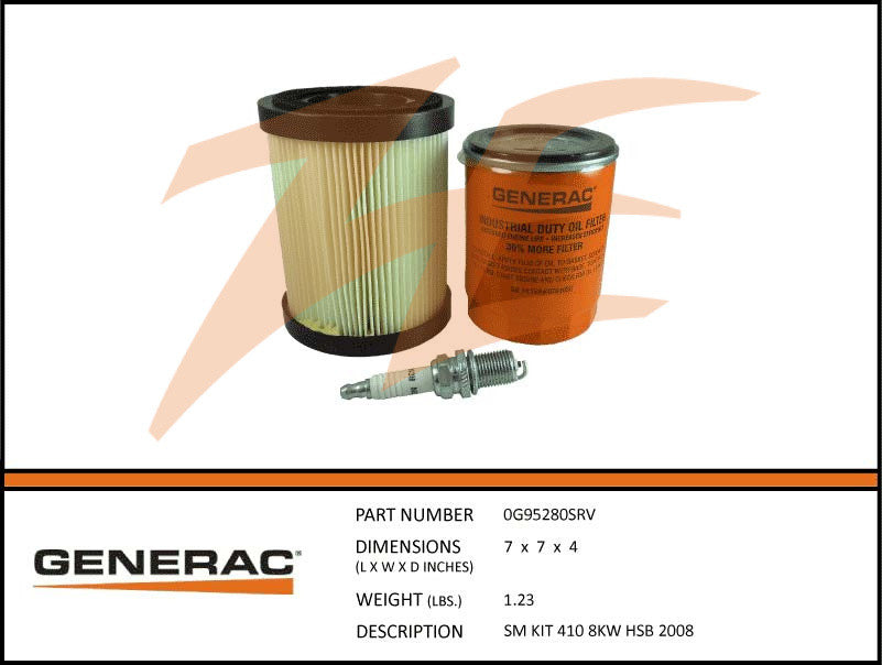 Generac 5662/0G95280SRV 8kW Air Cooled Generator Maintenance Kit - Replacement Parts for Home Backup Power System
