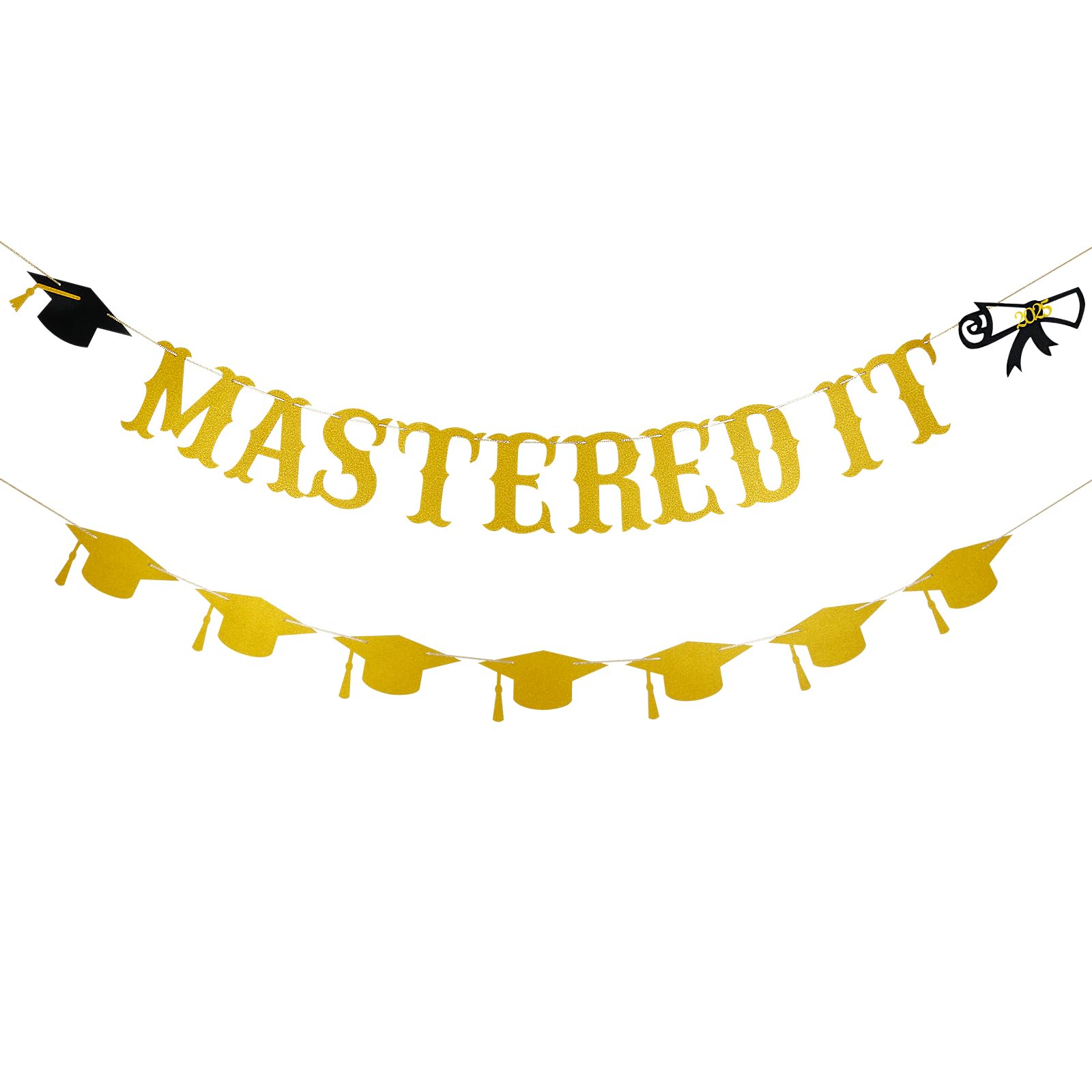 Gold Glitter Mastered It Graduation Banner - Masters Degree Decorations 2025 | Perfect for Graduation Parties, Home Decor & School Celebrations