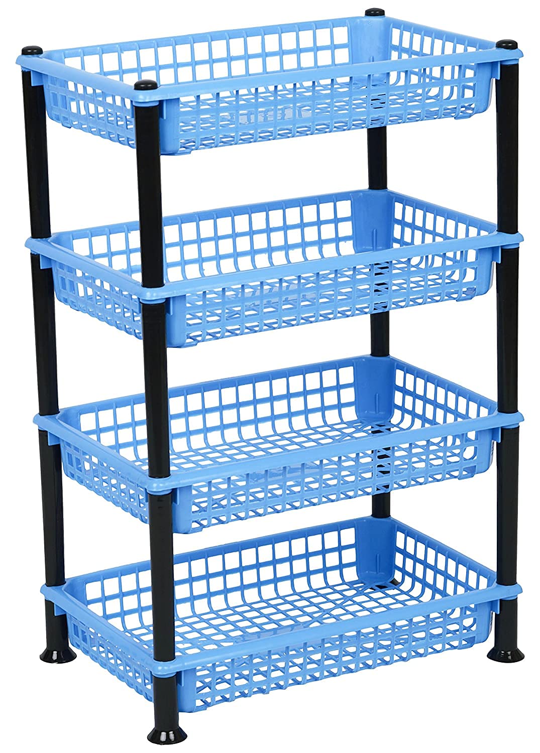 NABHYA Plastic 4-Tier Multipurpose Basket Stand Rack for Fruits & Vegetables - Space-Saving Storage Organizer for Kitchen, Pantry, or Garage (Blue, EZEE Rack)