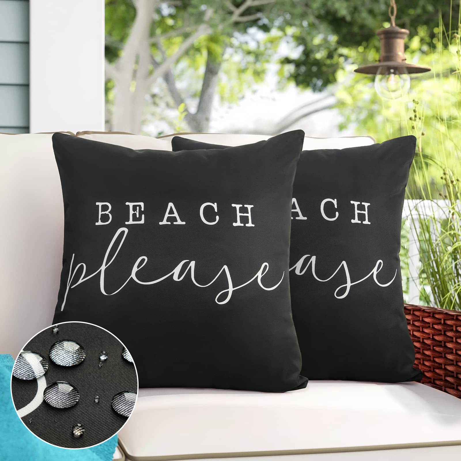 Adabana 2-Pack Black & White Waterproof Outdoor Throw Pillow Covers 18x18 - Decorative Pillow Cases for Patio, Garden, Beach & Poolside Furniture - Weather Resistant & UV Protected
