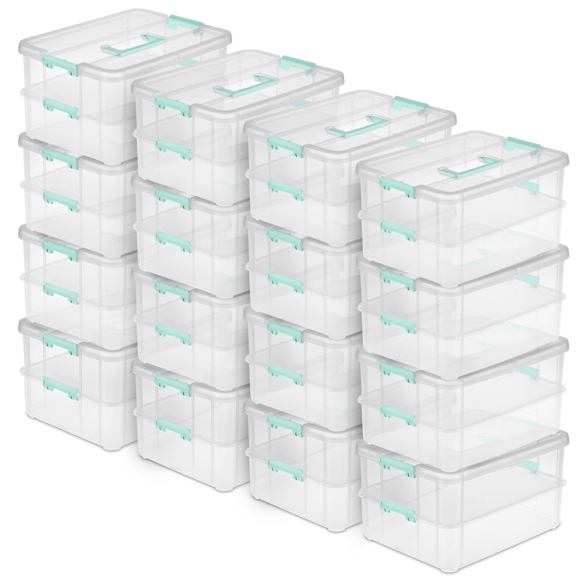 Sterilite 16-Pack Clear Stackable Storage Bins with Latching Lids - 2-Layer Organizer for Home, Office & Closet - Perfect for Organizing Toys, Clothes & Supplies