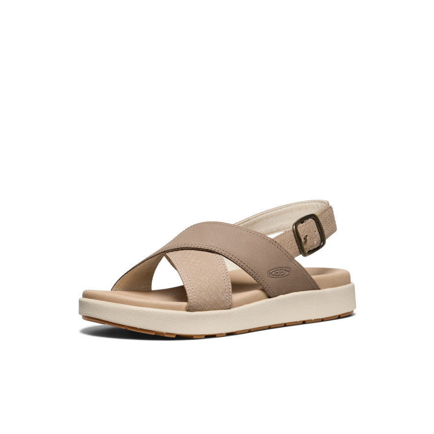 Elle Luxe Women's Cross Strap Sandals - Comfortable Taupe/Brindle Dress Sandals for Summer, Beach, Weddings & Casual Outings