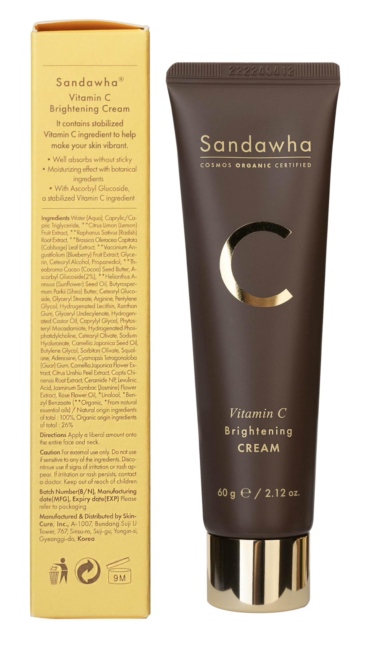 SKINCURE Vitamin C Face Cream - Vegan Korean Moisturizer with 2% Ascorbyl Glucoside for Radiant Glow & Anti-Aging - Hypoallergenic Hydration Cream, Cruelty Free, 2.03 oz - Perfect for Daily Skincare Routine & Nighttime Revitalization
