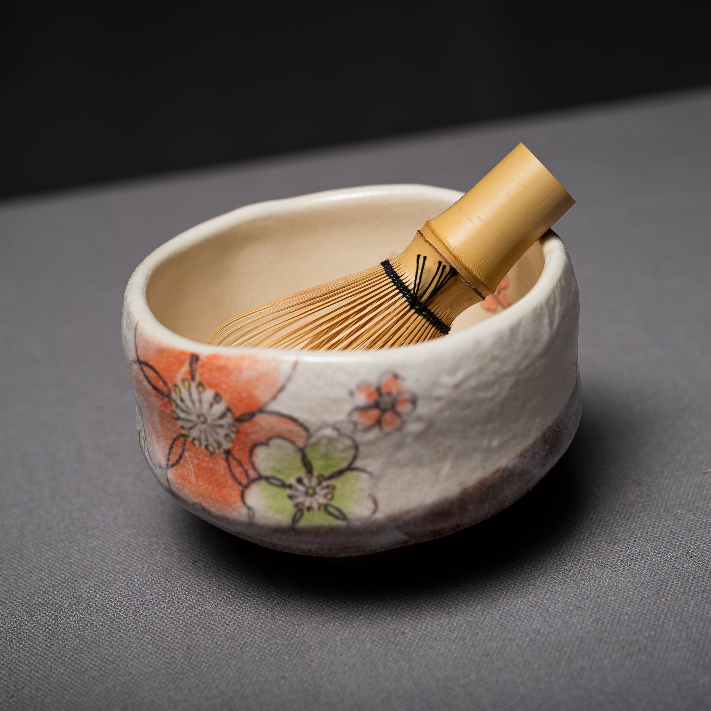 Mini Matcha Bowl with Orange Flower Design - Japanese Ceramic Tea Cup for Matcha, Green Tea, or Coffee - Perfect for Tea Ceremonies, Home Decor, or Gifts