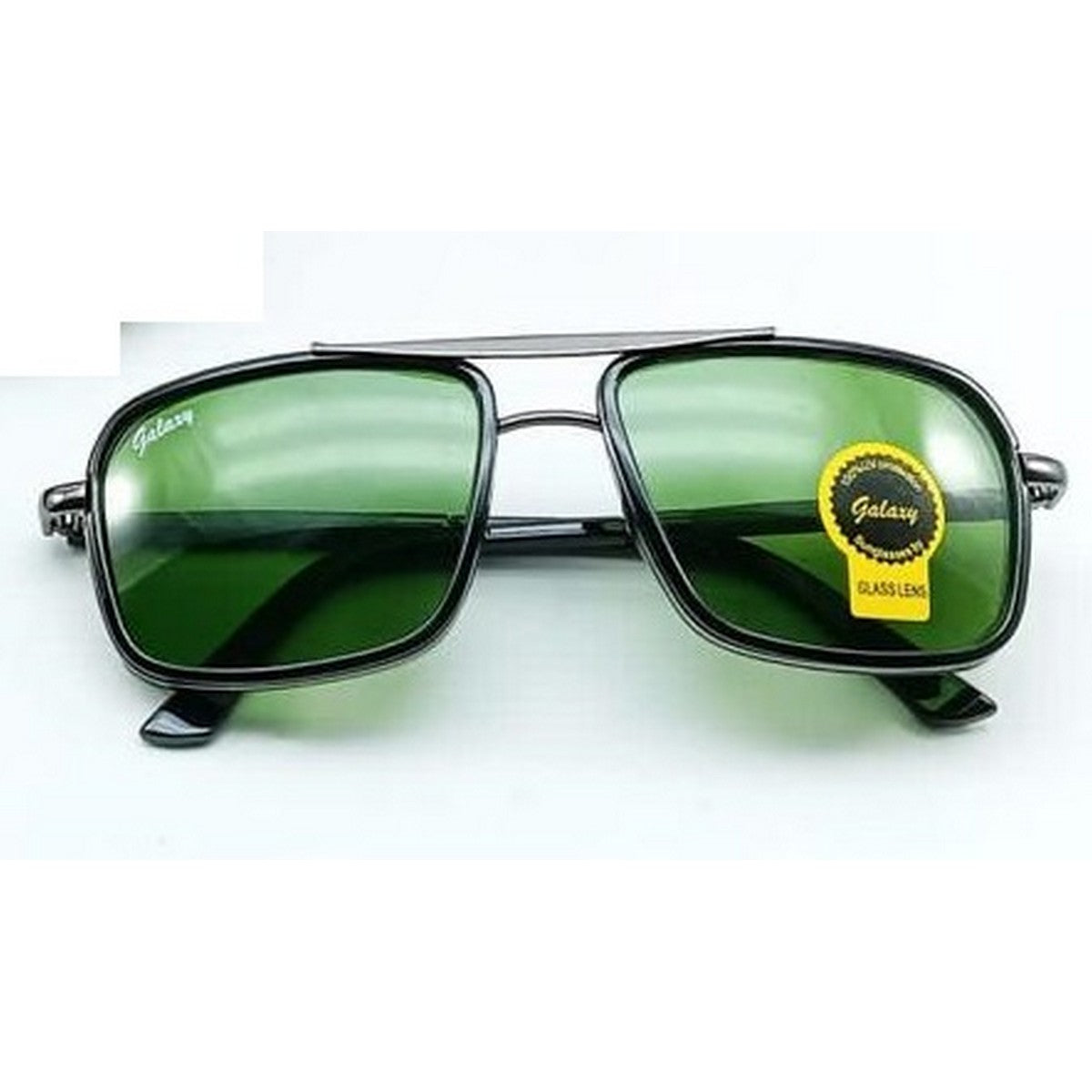 Premium Rectangle Metal Sunglasses with G15 Glass Lens - Black Frame & Front for UV Protection | Stylish Unisex Shades for Driving, Outdoor Sports & Fashion Accessories