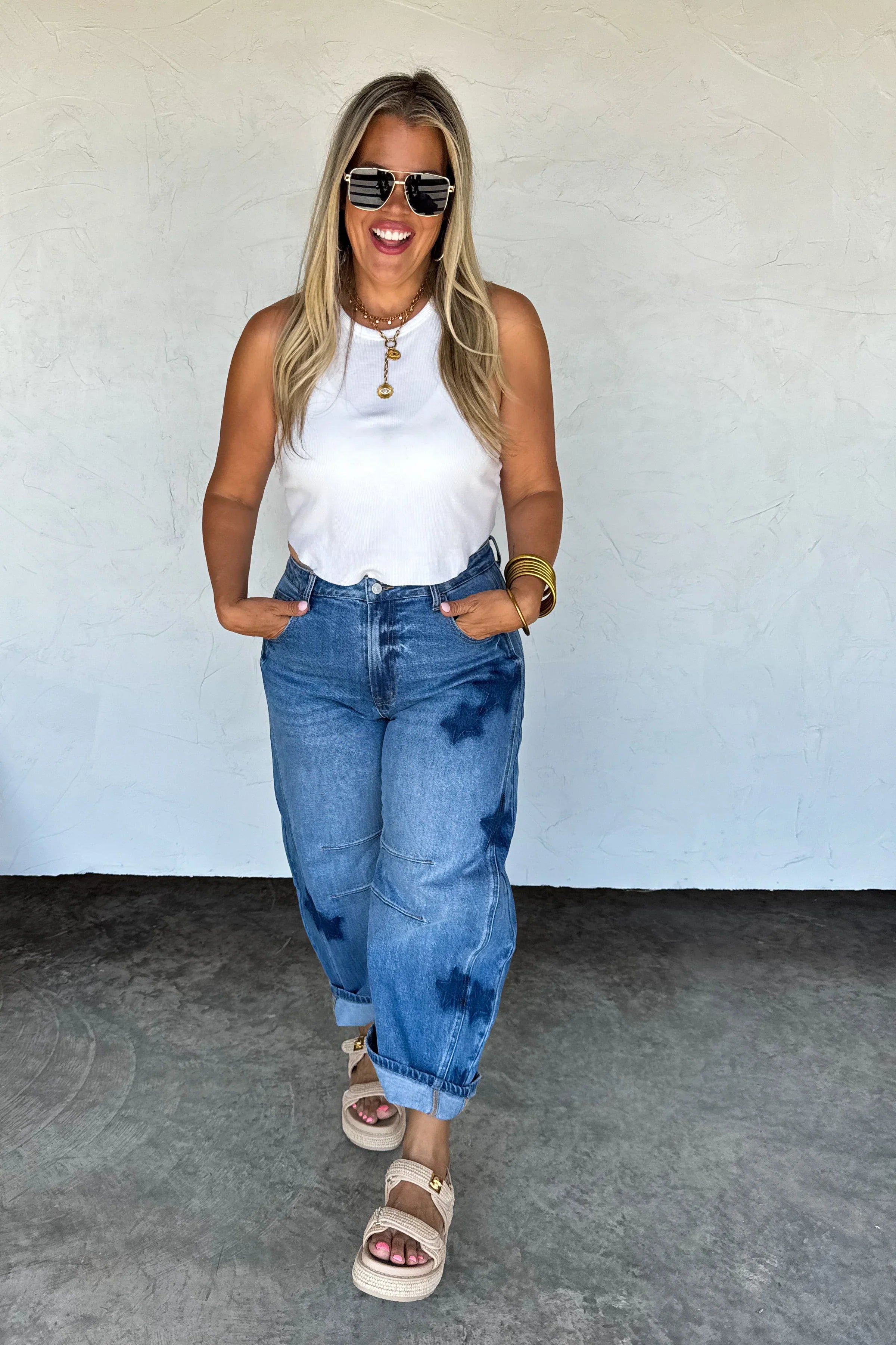 PREORDER: Born to Shine Barrell Jean - High Waist Distressed Denim Jeans for Women | Perfect for Casual Outfits, Night Out, and Street Style Fashion