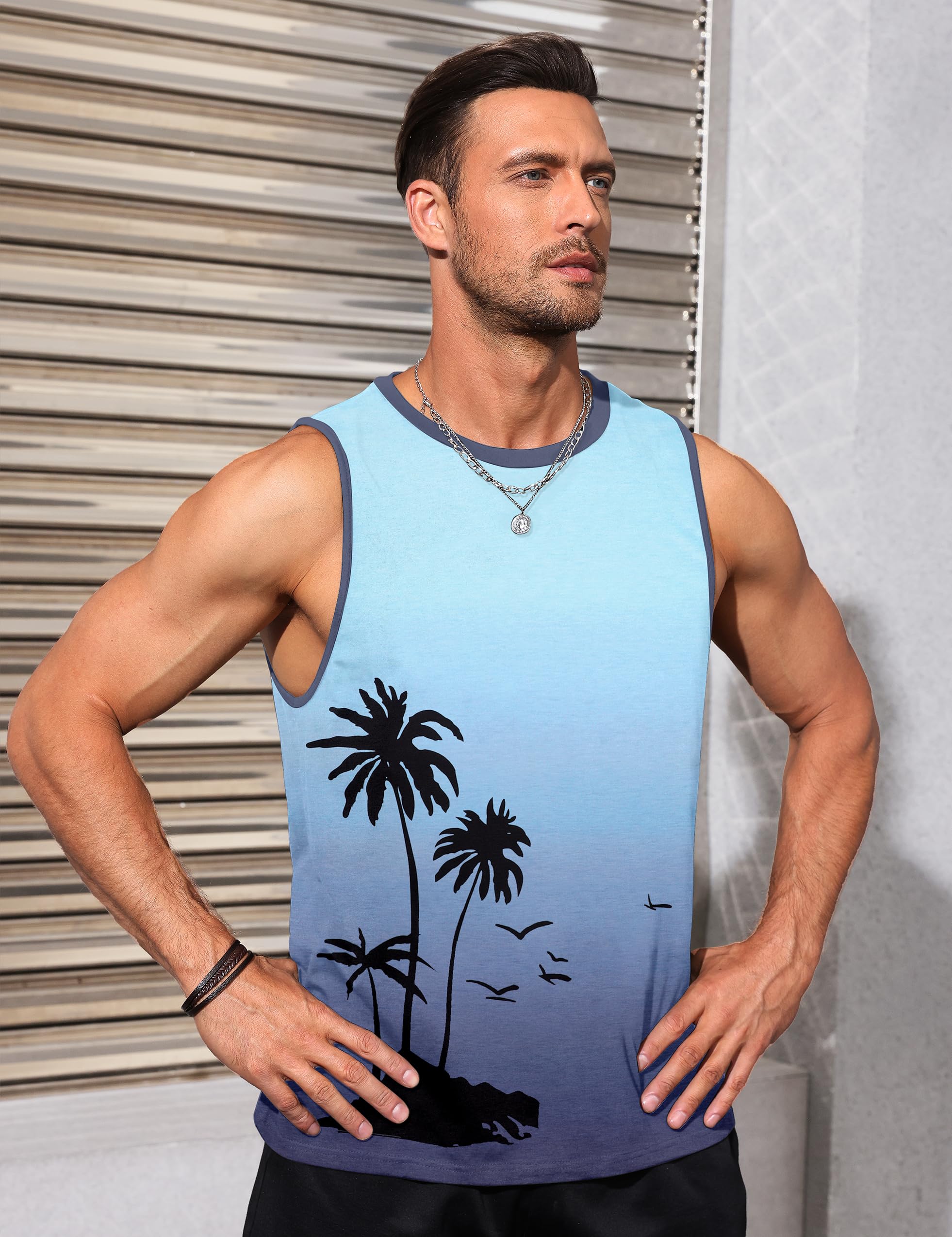Men's Graphic Tank Tops - Sleeveless Muscle Shirts for Beach, Gym & Summer | Hawaiian Coconut Tree & Patriotic Designs - Perfect for Vacation, Workout & Casual Wear