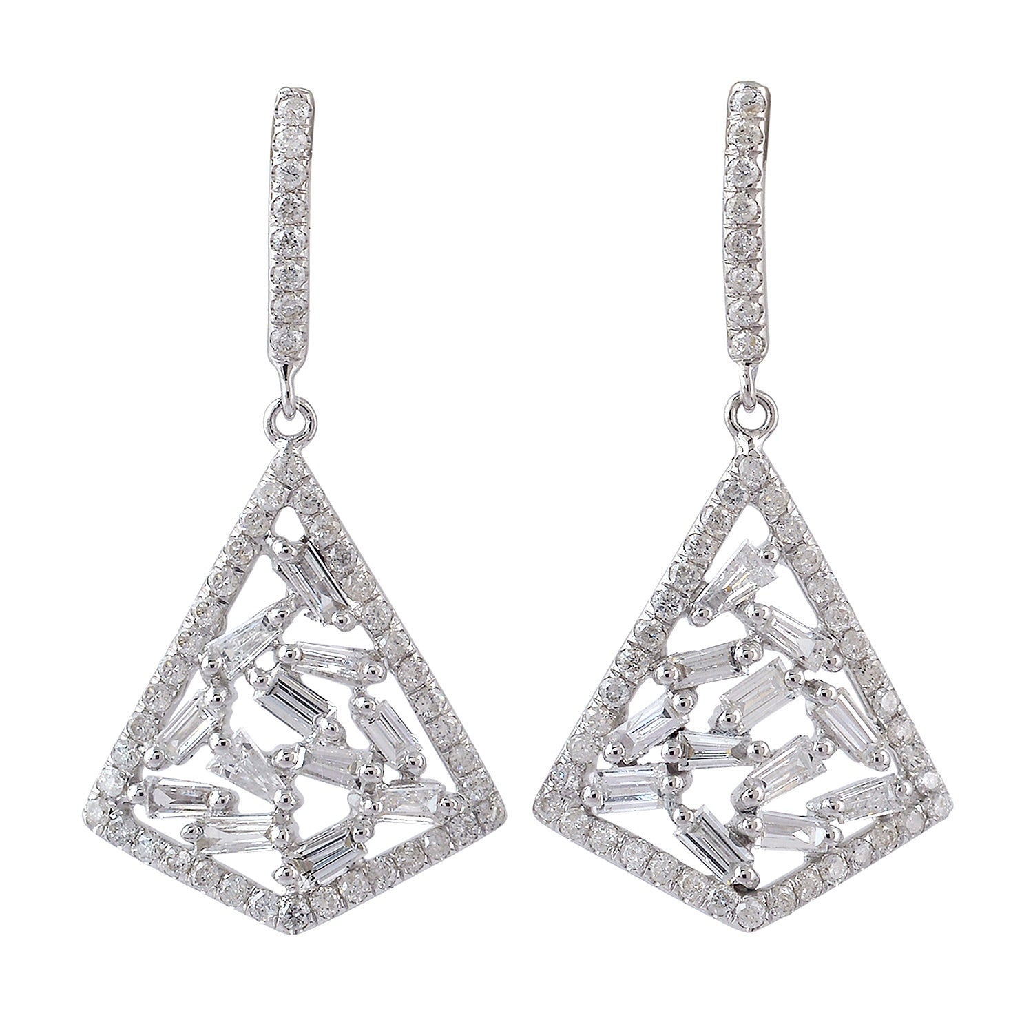 18K White Gold Prong Baguette Diamond Geometric Earrings for Women - Elegant Gift for Anniversary, Wedding & Special Occasions | Dainty Everyday Jewelry & Luxury Party Accessories