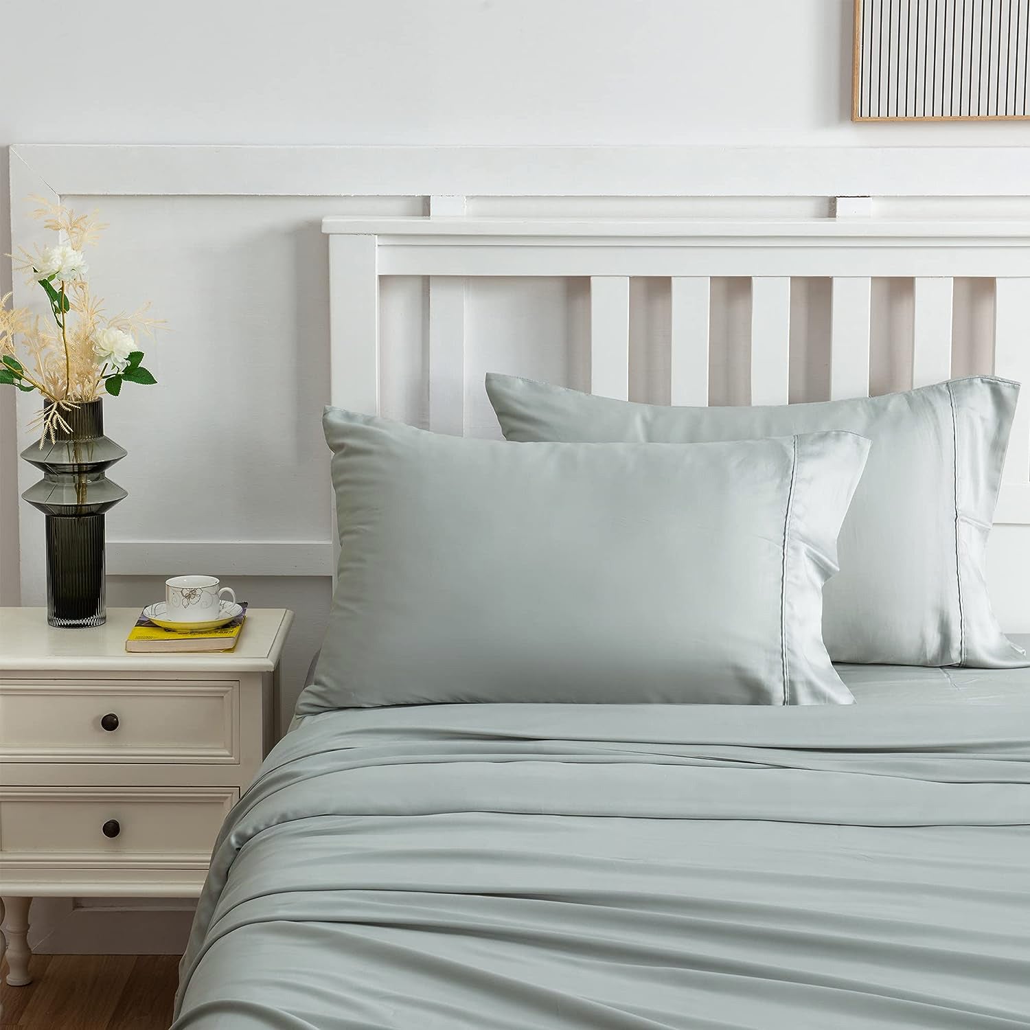 Premium 400 Thread Count 100% Bamboo Sheet Set - Queen Size, Sage Green | Soft Breathable Bed Sheets for Double Bed | Eco-Friendly & Hypoallergenic for All-Season Comfort