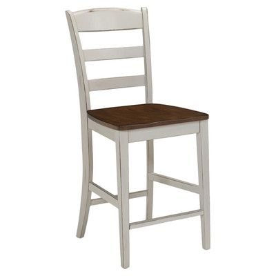 Home Styles Monarch Antiqued White Bar Stool - Vintage Style Counter Height Stool for Kitchen Island, Breakfast Nook & Home Bar - Comfortable & Durable Dining Chair