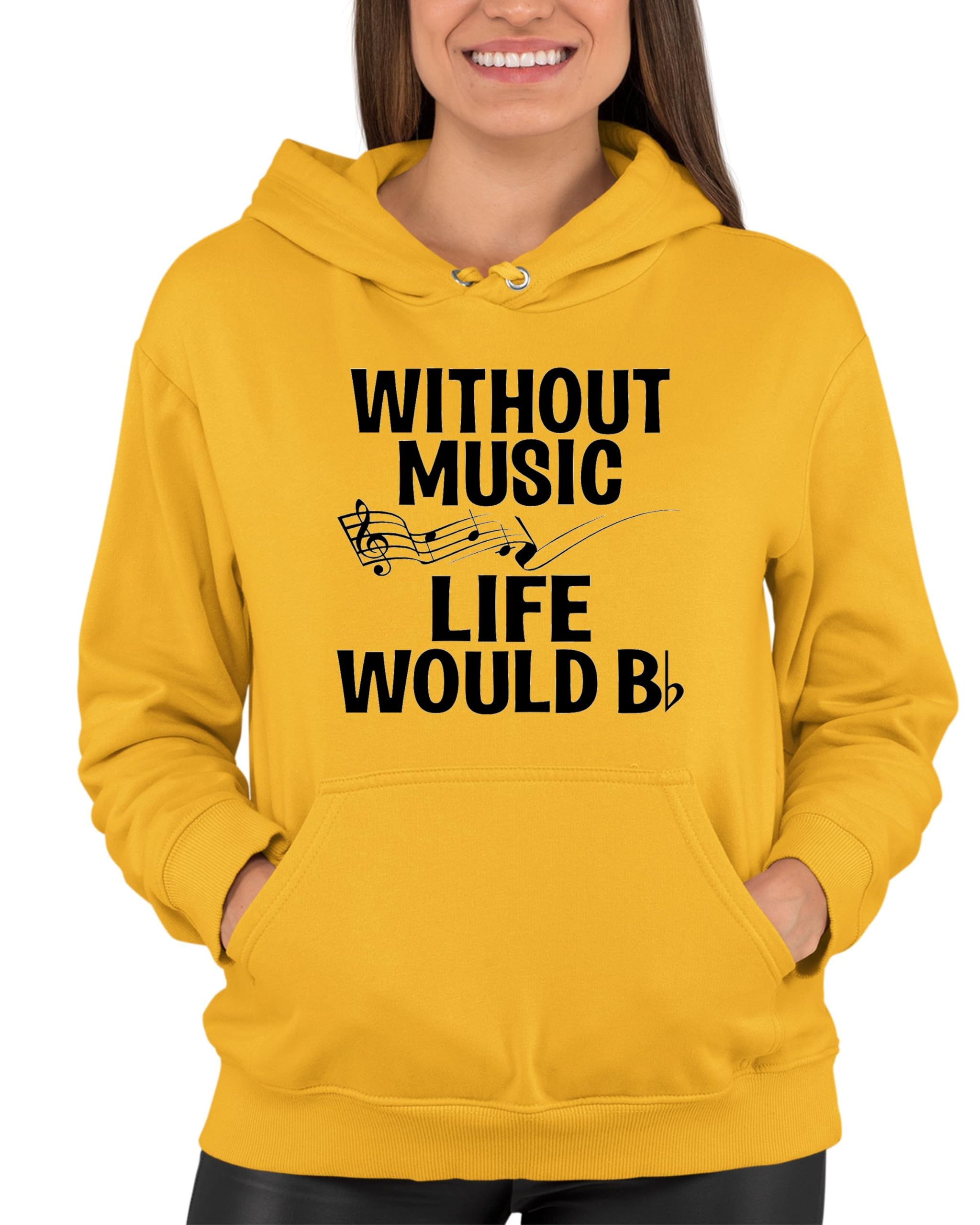 Funny Music Lovers Hoodie - 'Go All Out Without Music Life Would B Flat' Graphic Sweatshirt for Men & Women | Perfect Gift for Musicians, Band Members & Music Teachers