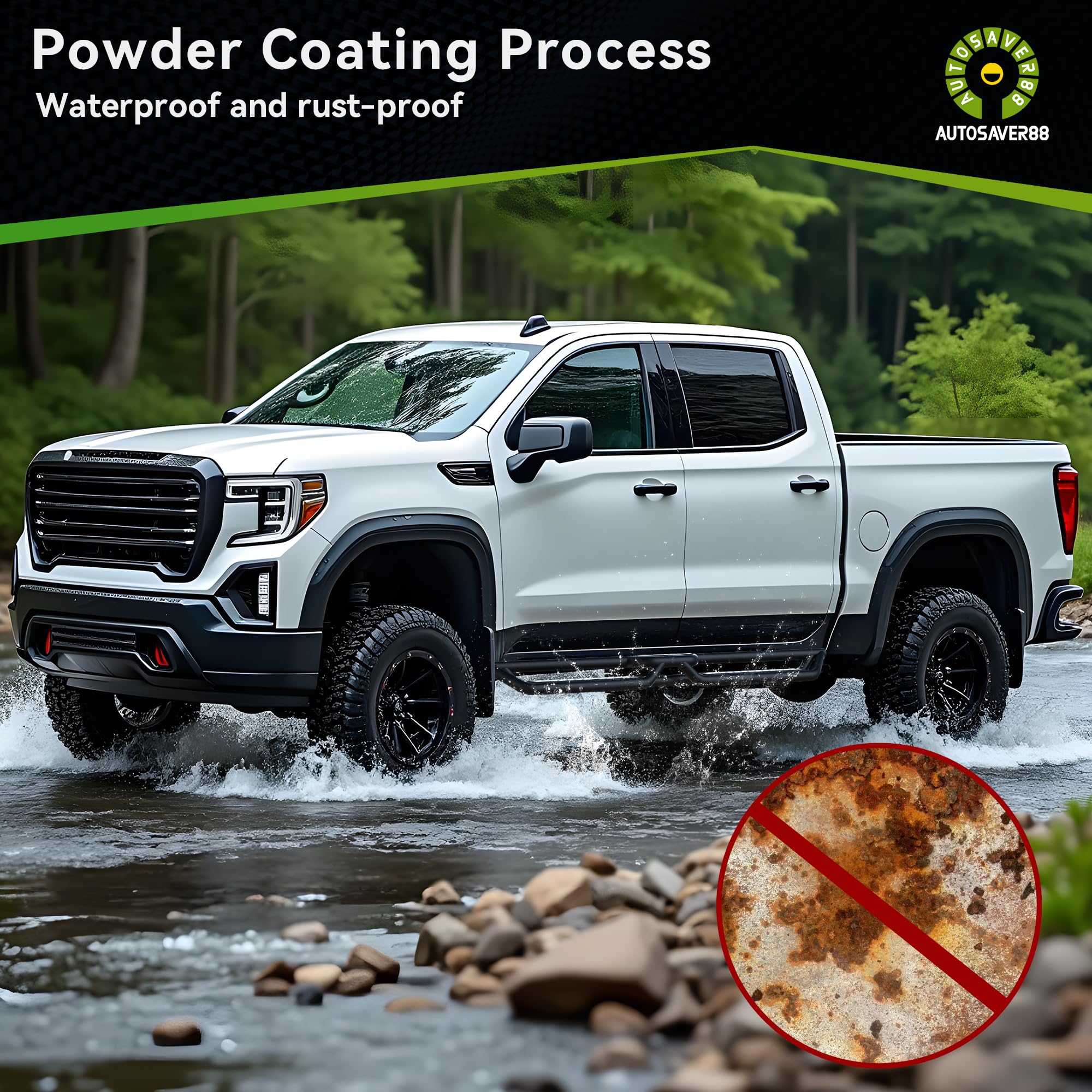 Heavy Duty Running Boards for 2019-2025 Chevy Silverado & GMC Sierra Crew Cab (1500/2500HD/3500HD) - 2-Step Side Nerf Bars with Carbon Steel Construction | Off-Road Protection & Easy Truck Access