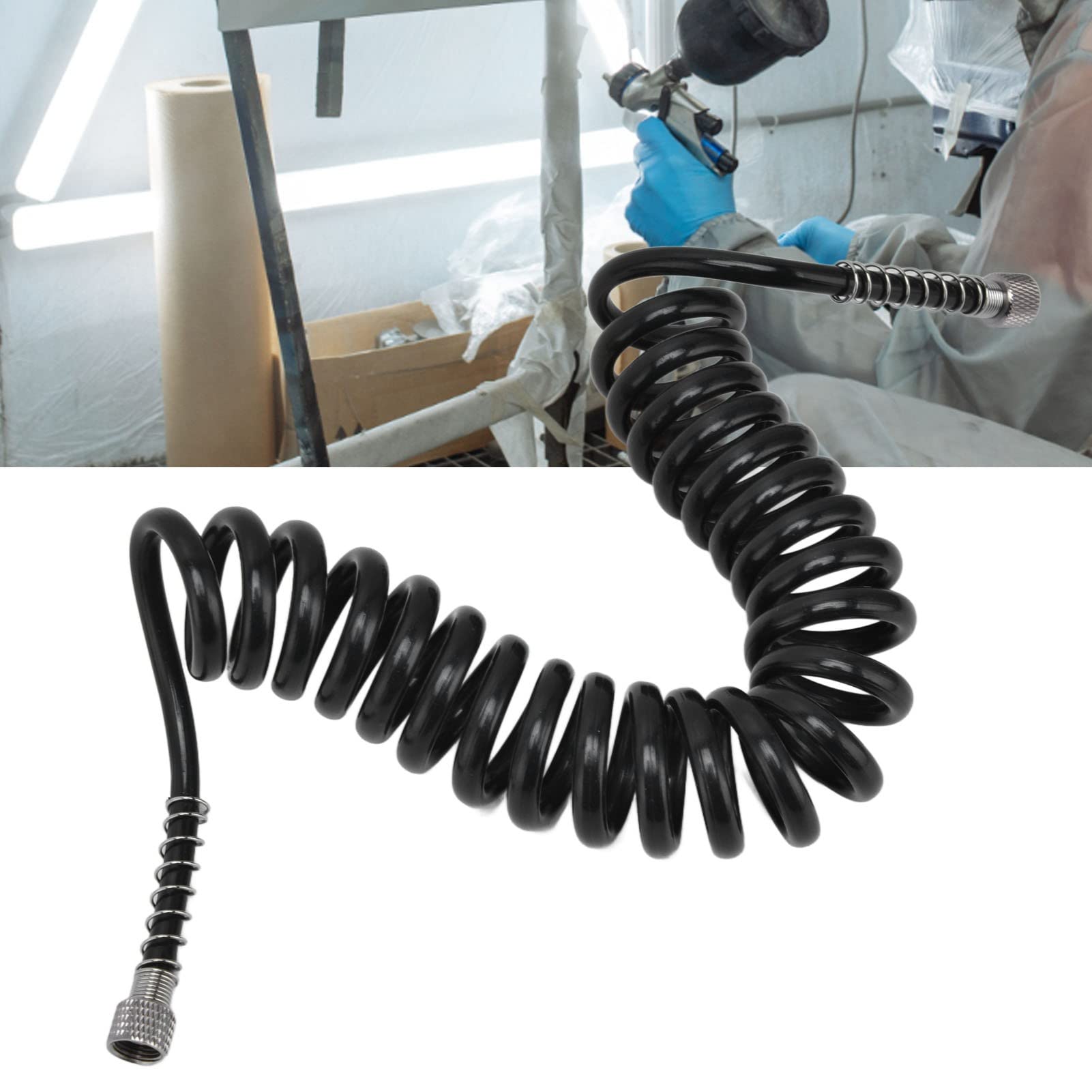 **Heavy Duty Polyurethane Coiled Air Hose with Solid Brass Coupler & Plug - Durable Air Compressor Hose for Automotive, Industrial & DIY Projects**