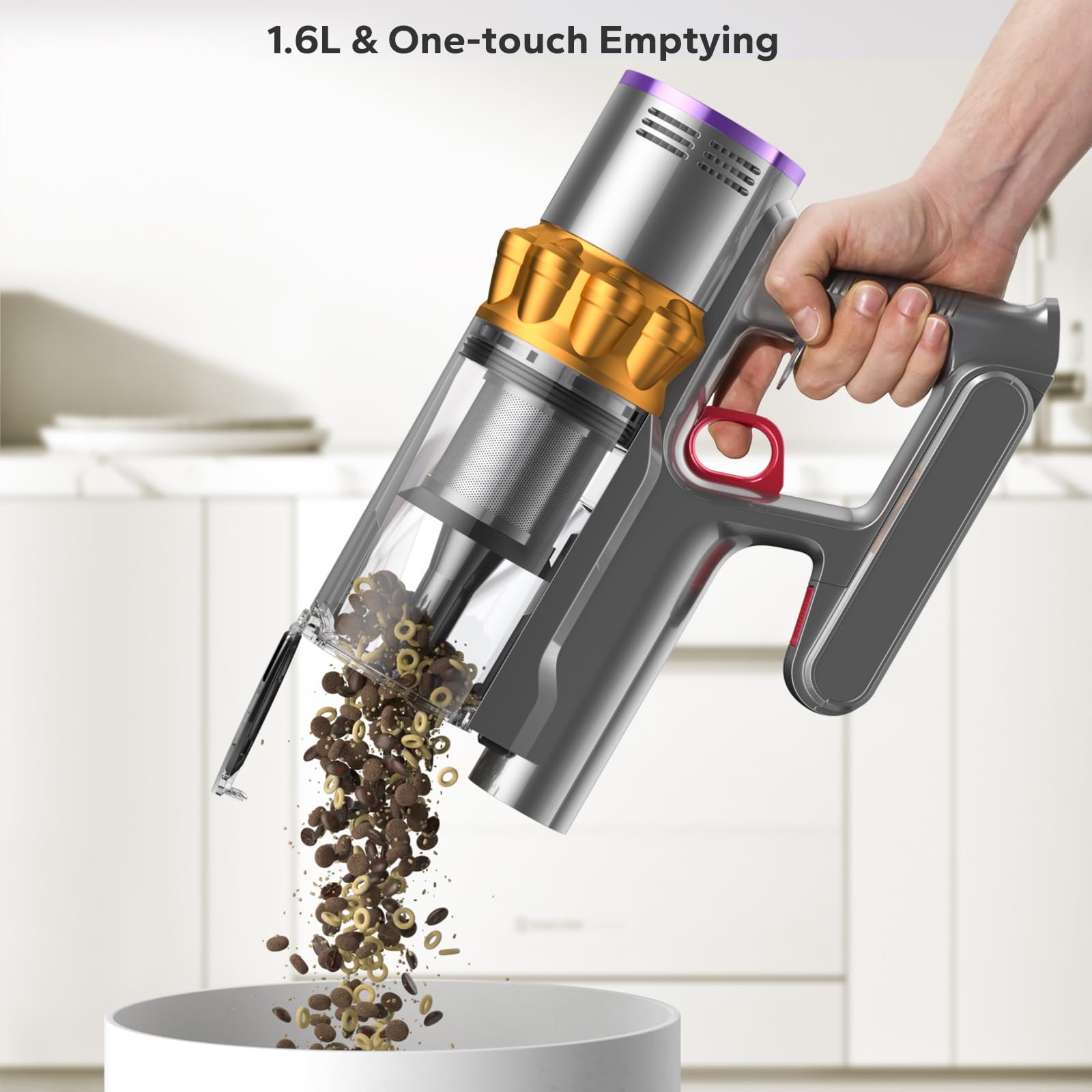 Powerful Cordless Vacuum Cleaner - 550W/45Kpa Suction, 70 Min Runtime, LED Display, Wall Mount Charging, 1.6L Dust Cup, Anti-Tangle Technology - Rechargeable Stick Vacuum for Pet Hair, Carpet & Hard Floors - Perfect for Home Cleaning & Pet Owners