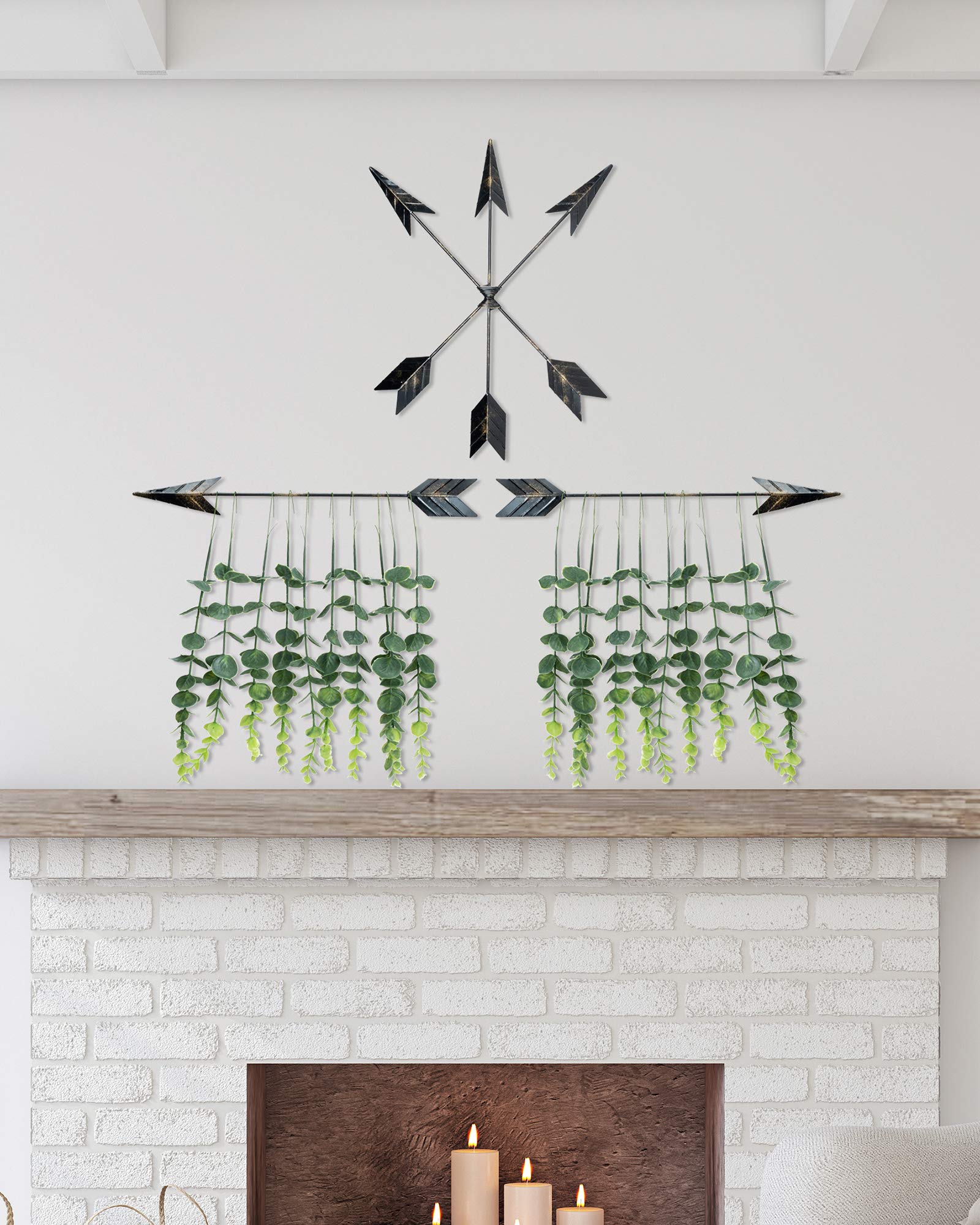 Farmhouse Metal Wall Decor with 5 Arrows & Artificial Eucalyptus Vines - Western Native American Style Wall Art for Living Room, Bedroom, Dining Room - Perfect for Rustic Home Decor and Western Themed Spaces
