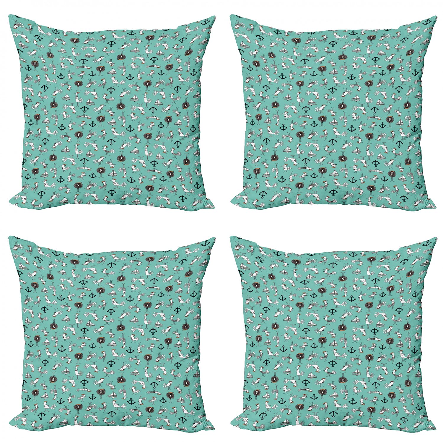 Ambesonne Nautical Throw Pillow Cover Set of 4 - 16 Inch Sailboat Anchor Ocean Theme Decorative Cushion Covers, Double Sided Digital Print in Seafoam Grey - Perfect for Living Room, Bedroom, or Boat Decor