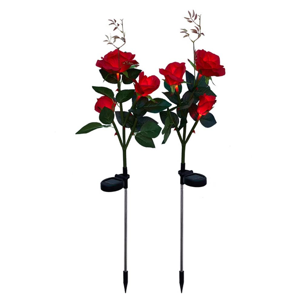 HUADA Solar Powered Rose Flower Lights - Waterproof Outdoor Garden Stake Lights with Multi-Color Changing LEDs for Patio, Yard, Walkway Decoration (Red) | Perfect for Romantic Evenings & Landscape Lighting