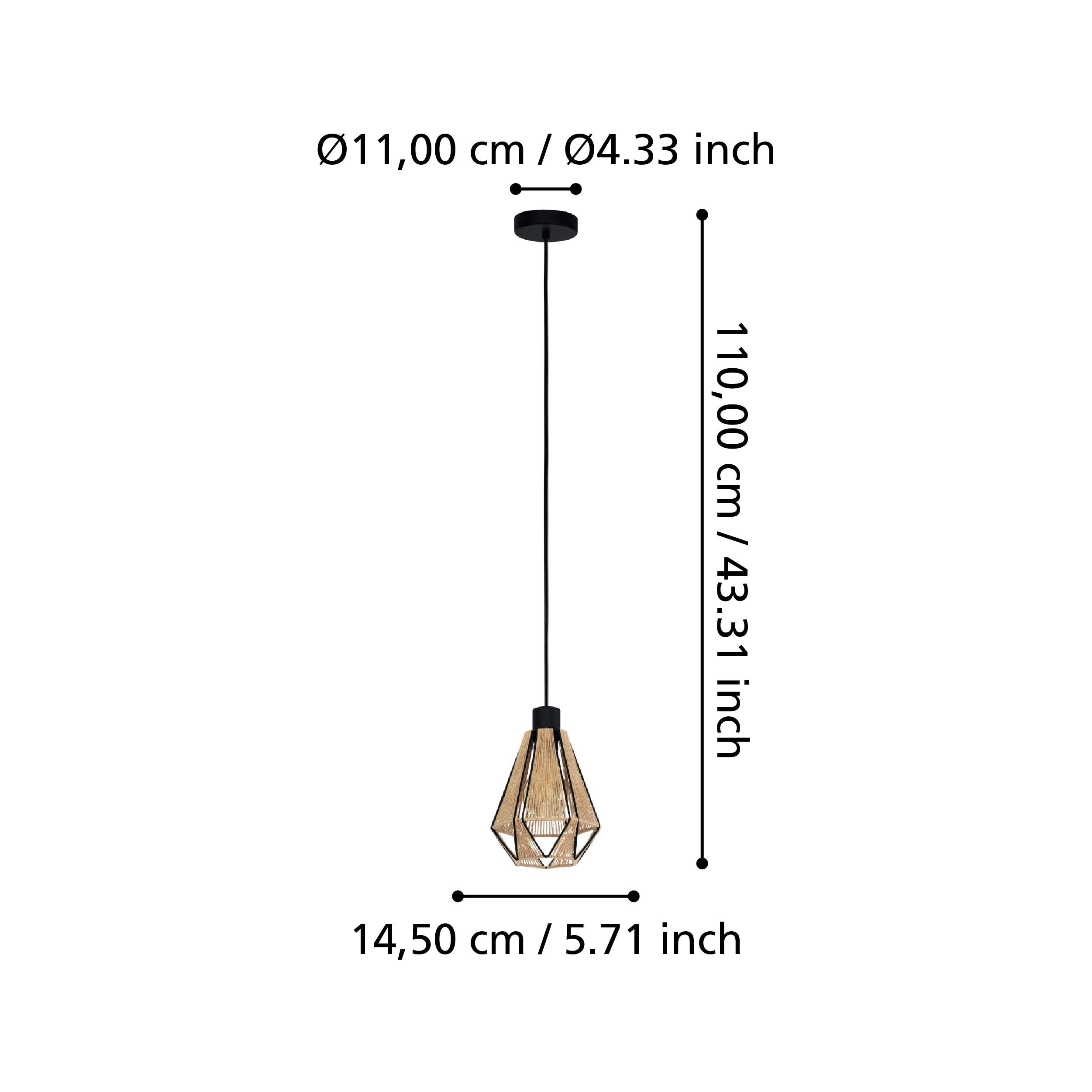 Eglo Adwickle Black Metal Wire & Hemp Ceiling Pendant Light - Industrial Vintage Style Hanging Fixture for Kitchen Island, Dining Room, Bar, and Bedroom Lighting