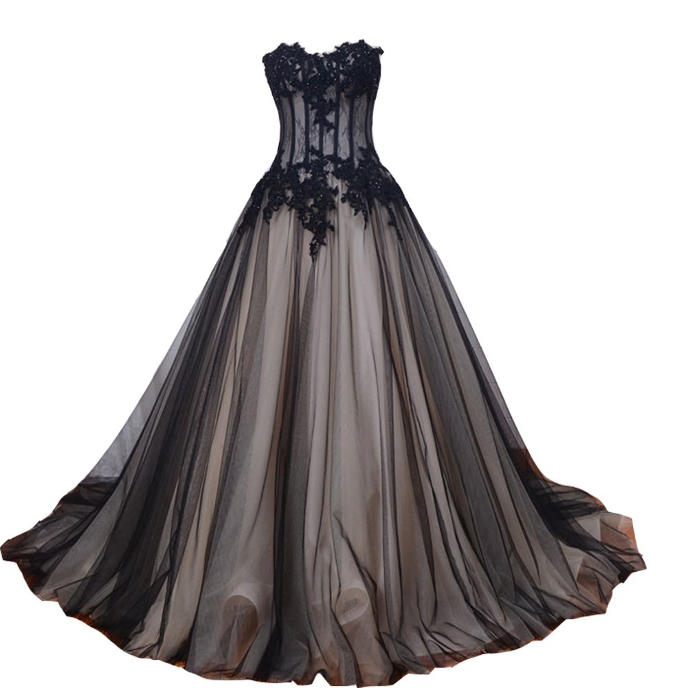 Kivary® Long Black and Champagne Lace Gothic Prom Wedding Dresses - Elegant Evening Gowns for Homecoming, Formal Dances & Special Occasions