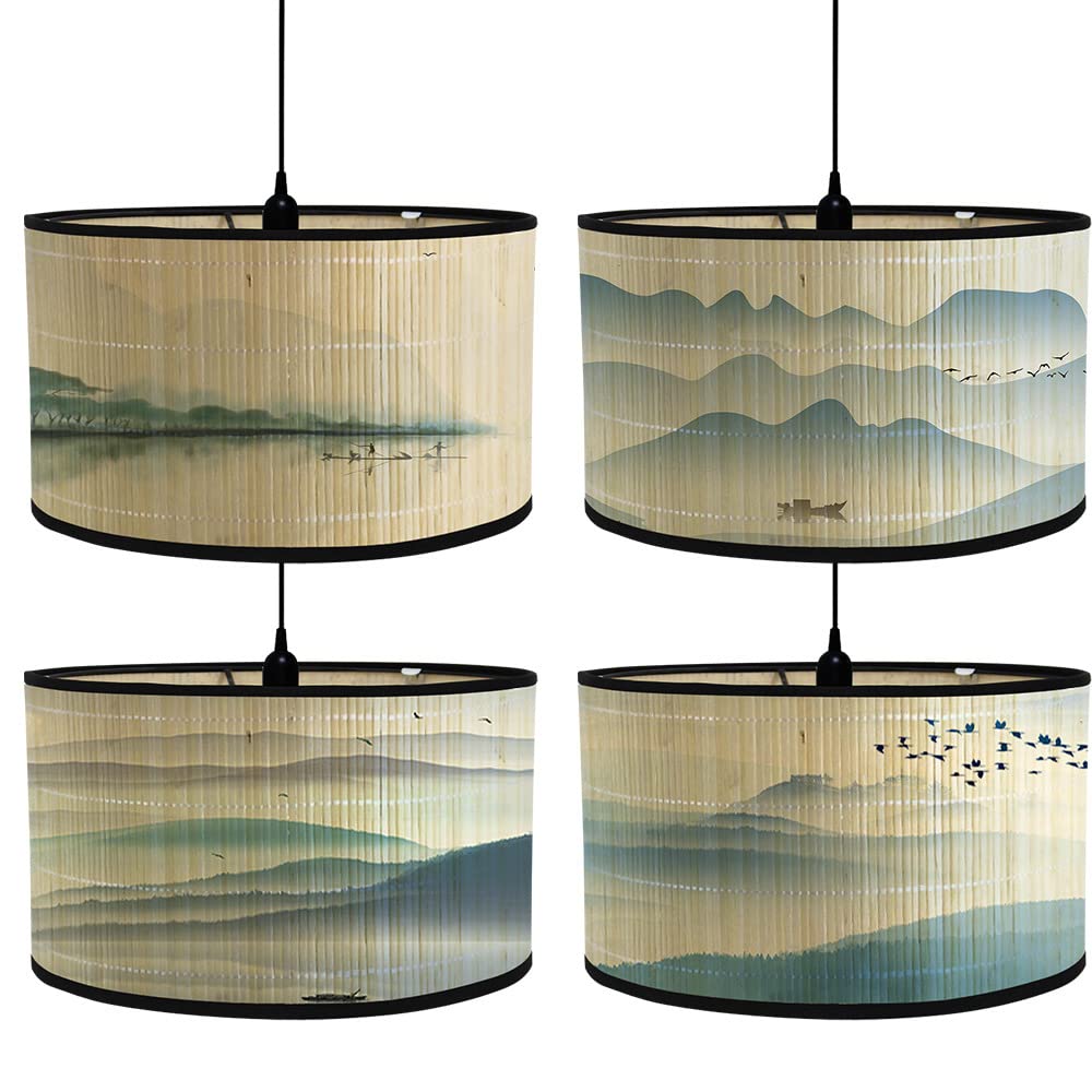 Handmade Bamboo Lamp Shade - Traditional Chinese Landscape Chandelier with Detachable Japanese Style Lampshade - Perfect for Floor Lamps & Table Lamps - Elegant Home Decor for Living Room, Bedroom & Office Lighting