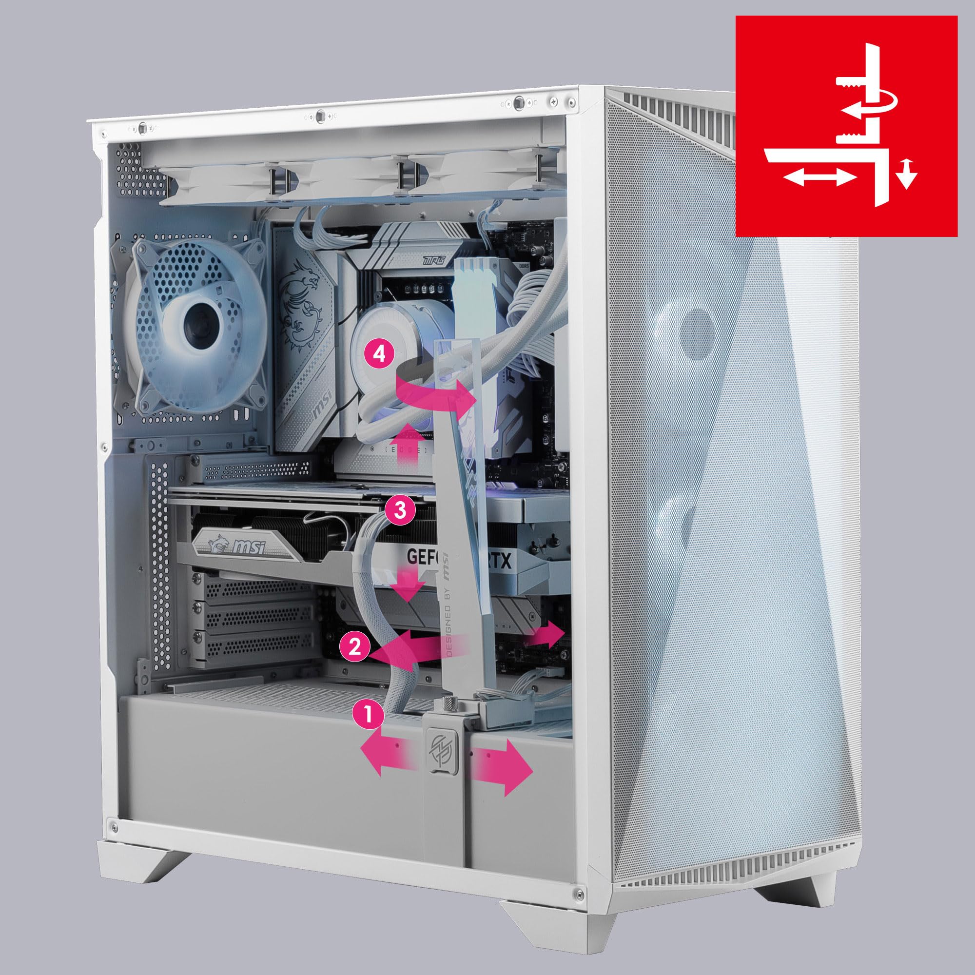 MSI MPG GUNGNIR 300R White Mid-Tower Gaming PC Case - Premium Tempered Glass Side Panel, 120mm ARGB Fans, 360mm Liquid Cooling Support - High Airflow White ATX Case for Gaming & Streaming Setup