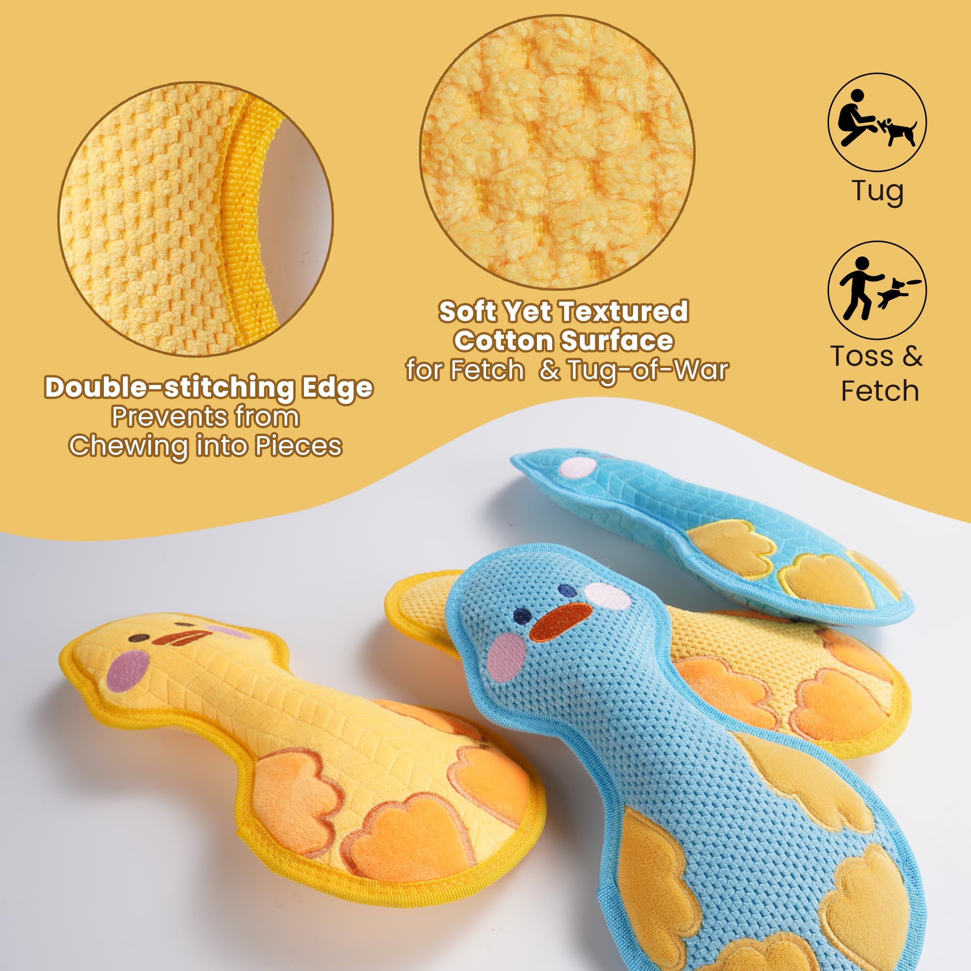 Duck Squeaky Dog Toy 2025 - Indestructible Chew Proof Dog Toys for Aggressive Chewers, Durable 2-Layer Stuffed Interactive Tug Training Toy - Yellow - Perfect for Playtime, Training & Keeping Dogs Entertained