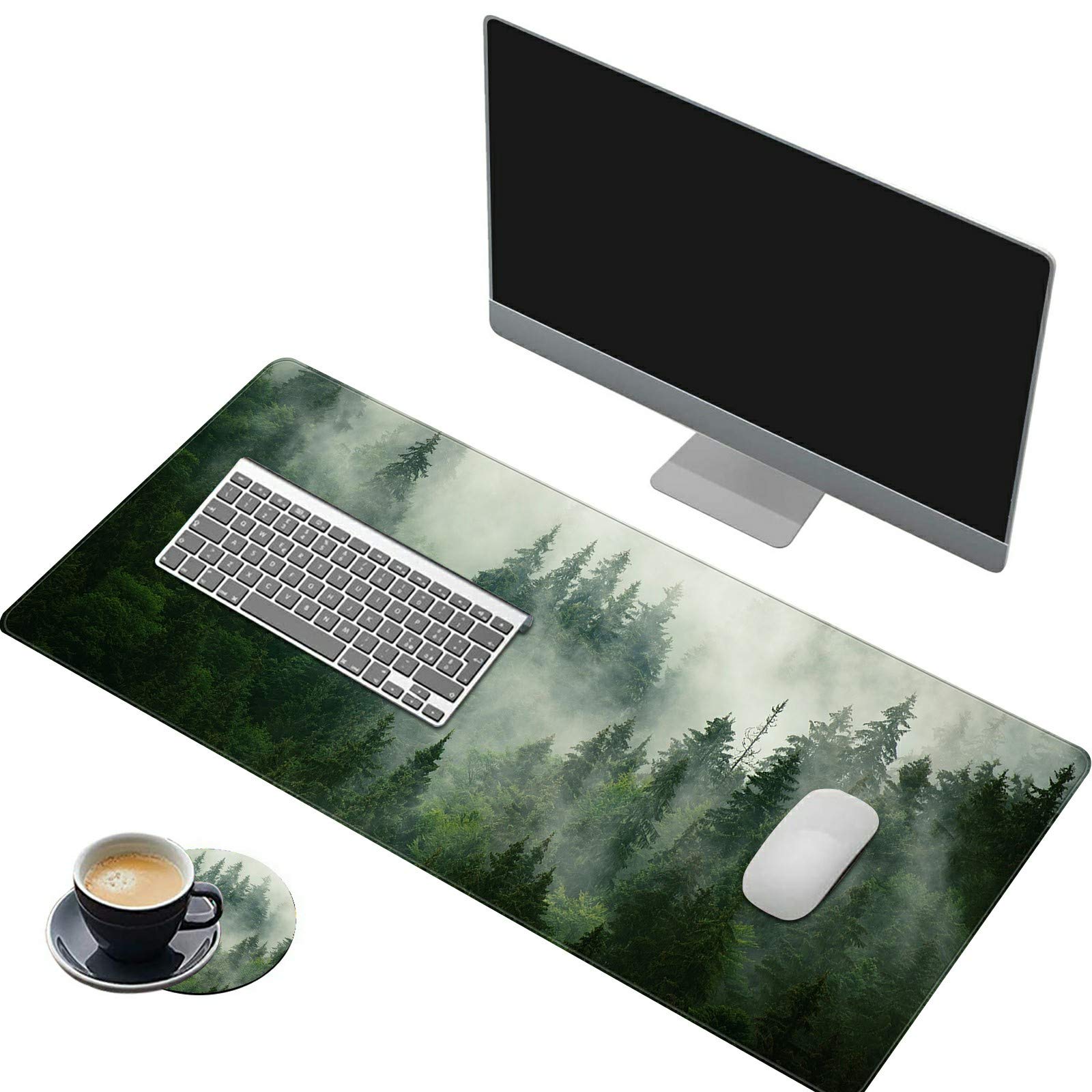 XXL Extended Gaming Mouse Pad (31.5x11.8 Inch) - Non-Slip Desk Mat with Stitched Edges for Keyboard & Mouse | Forest Design | Perfect for Office Work, PC Gaming & Home Computer Setup