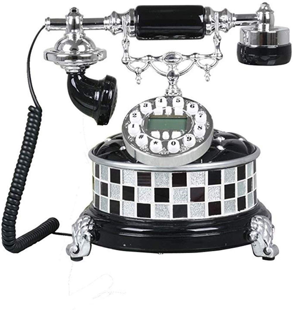Vintage European Style Retro Landline Telephone - Black Antique Home Phone with Rotary Dial (25cm x 26cm) for Home Decor, Office Desk & Vintage Collection