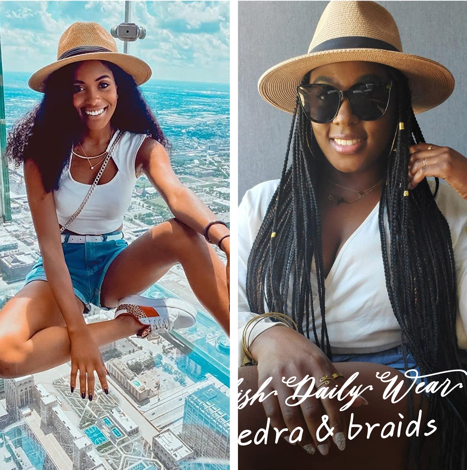FURTALK Wide Brim Straw Panama Hat for Women & Men - UPF 50+ Summer Beach Sun Hat, Breathable Fedora Style for Outdoor, Travel, Vacation and Fashion Accessories