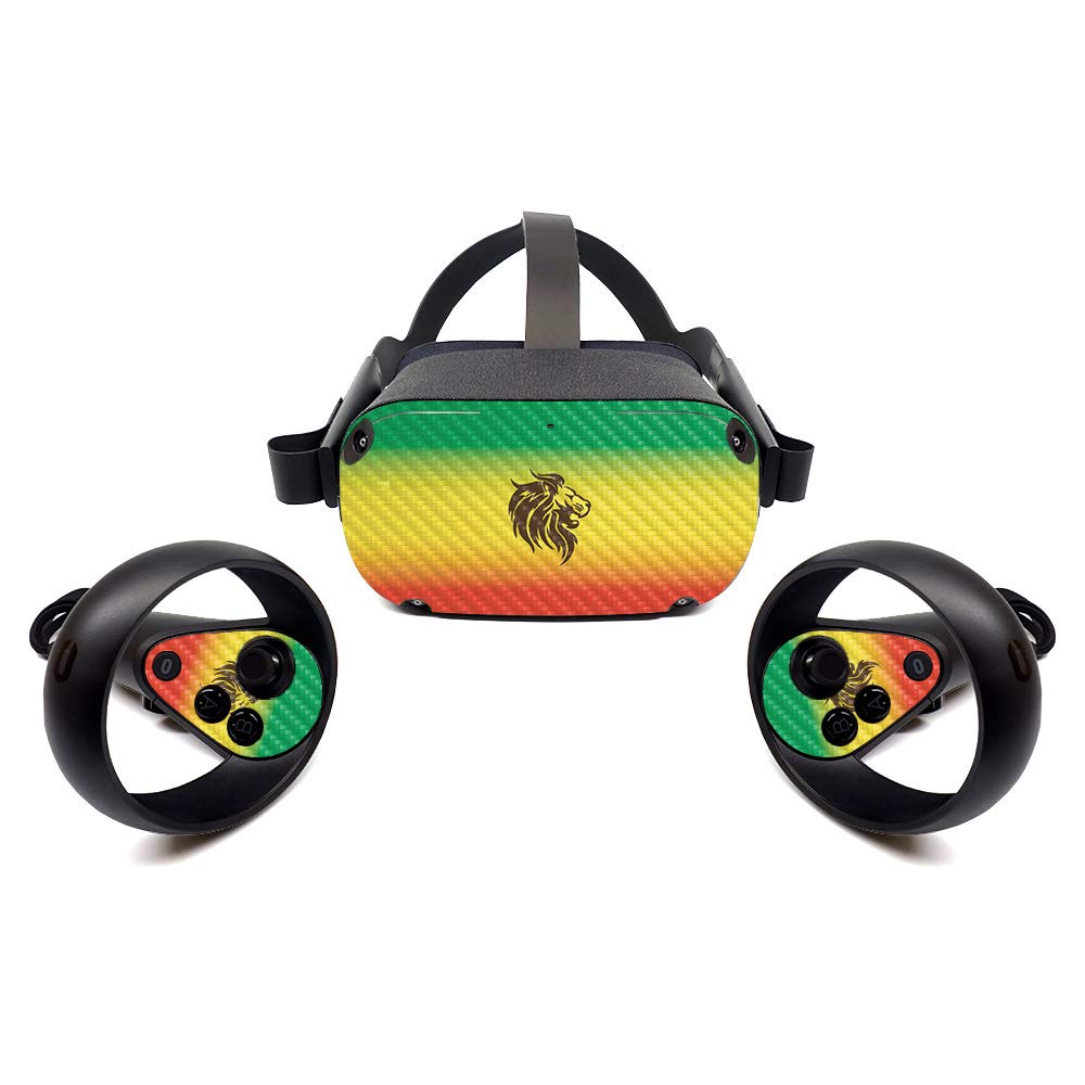 MightySkins Carbon Fiber Skin for Oculus Quest - Rasta Lion Design | Protective & Durable Textured Cover | Easy to Apply & Remove | Made in USA | Perfect for Gaming, VR Protection & Style Customization