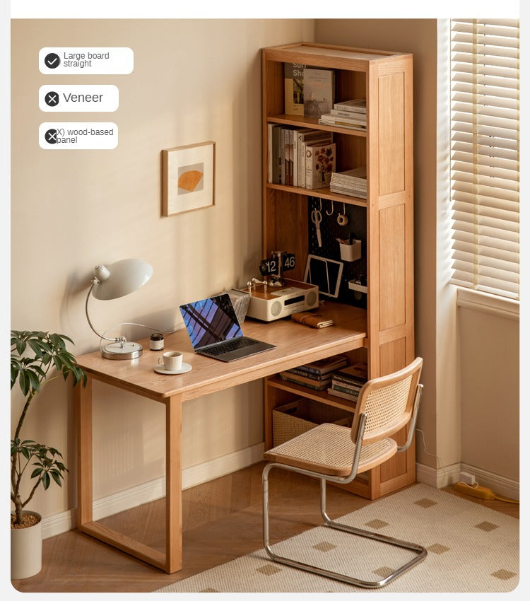 Solid Oak Wood Integrated Desk Cabinet with Storage - Modern Home Office Furniture for Work & Study