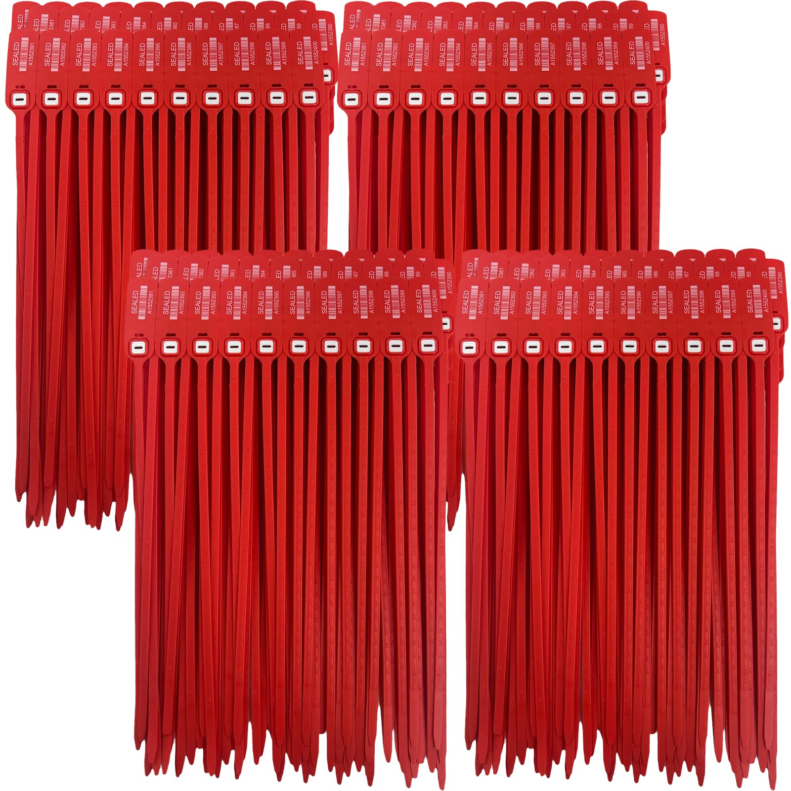 Heavy Duty Red Plastic Security Seals 16 Inch - Self Locking Shipping Seals with Progressive Numbering for Trucks, Trailers & Cargo Containers - Tamper Proof Luggage Seals (Pack of 400) - Ideal for Logistics, Transportation & Warehouse Security