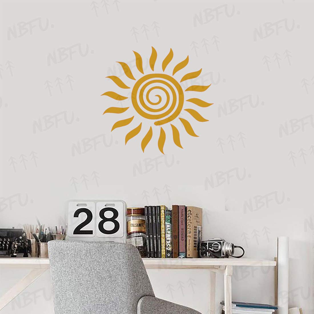 Premium Waterproof Vinyl Decal Stickers Set of 2 - Tribal Sun Metallic Gold Design for Laptop, Phone, Helmet, Car Window, Bumper, Mug, Cup, Door & Wall Decor | Perfect for Personalizing Devices, Home Decor, and Gift Giving
