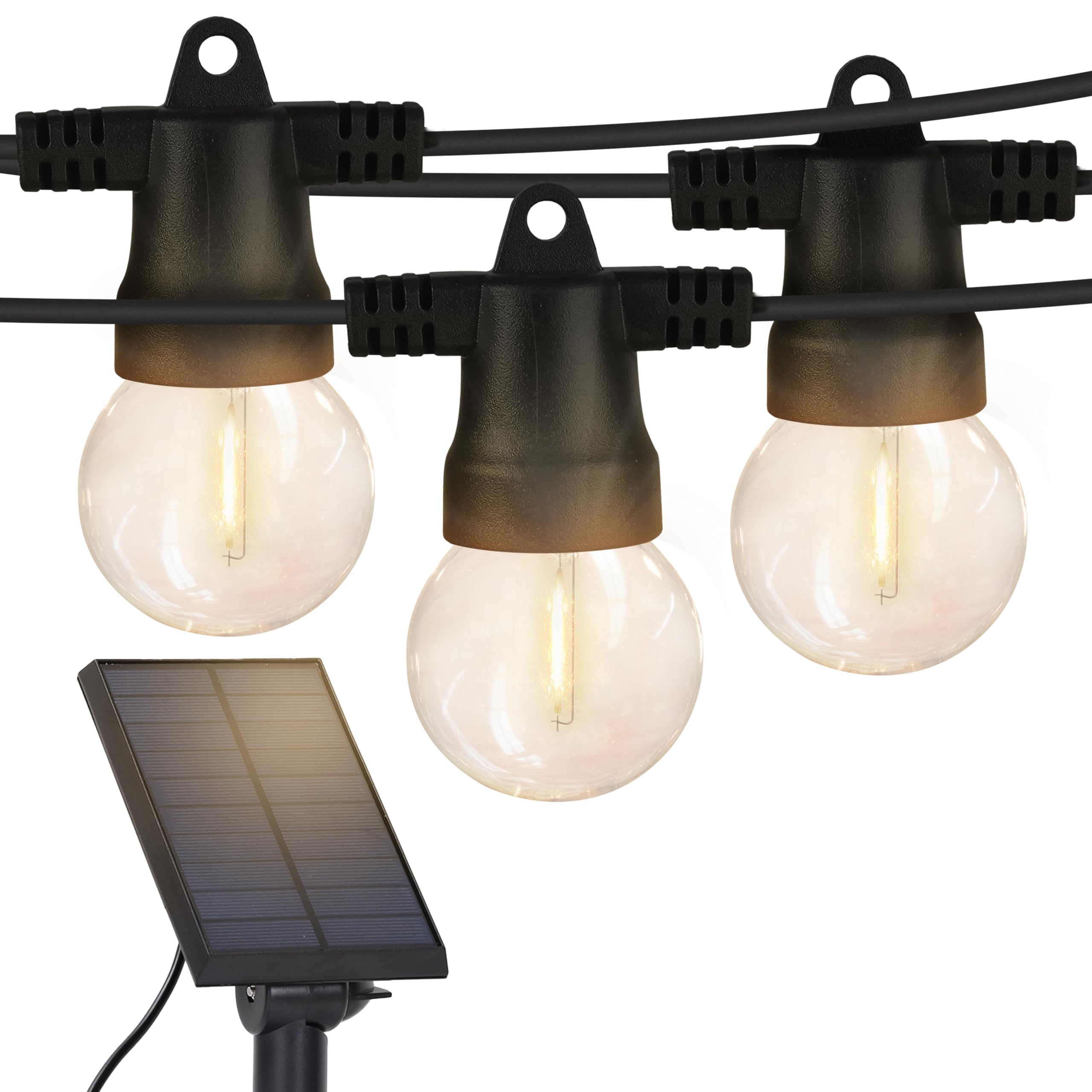 Brightech Ambience Pro - Waterproof Solar LED Outdoor String Lights with 1W Retro Edison Bulbs - 27 Ft Bistro Lights for Patio, Garden, Pergola - Soft White Warm Glow - Perfect for Backyard Parties, Wedding Decor & Cafe Ambience