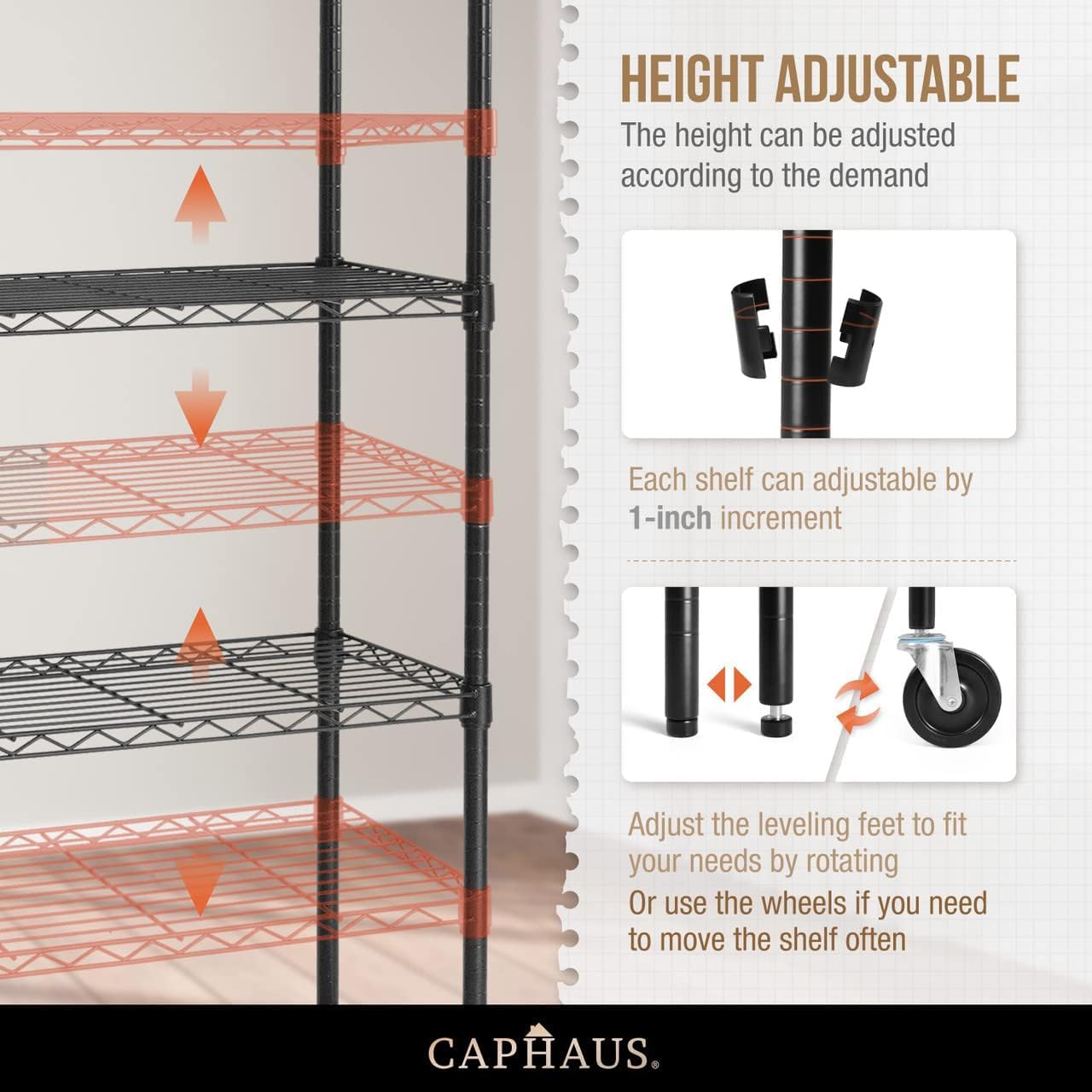 CAPHAUS NSF Commercial Grade Heavy Duty Wire Shelving with Wheels & Leveling Feet - 30