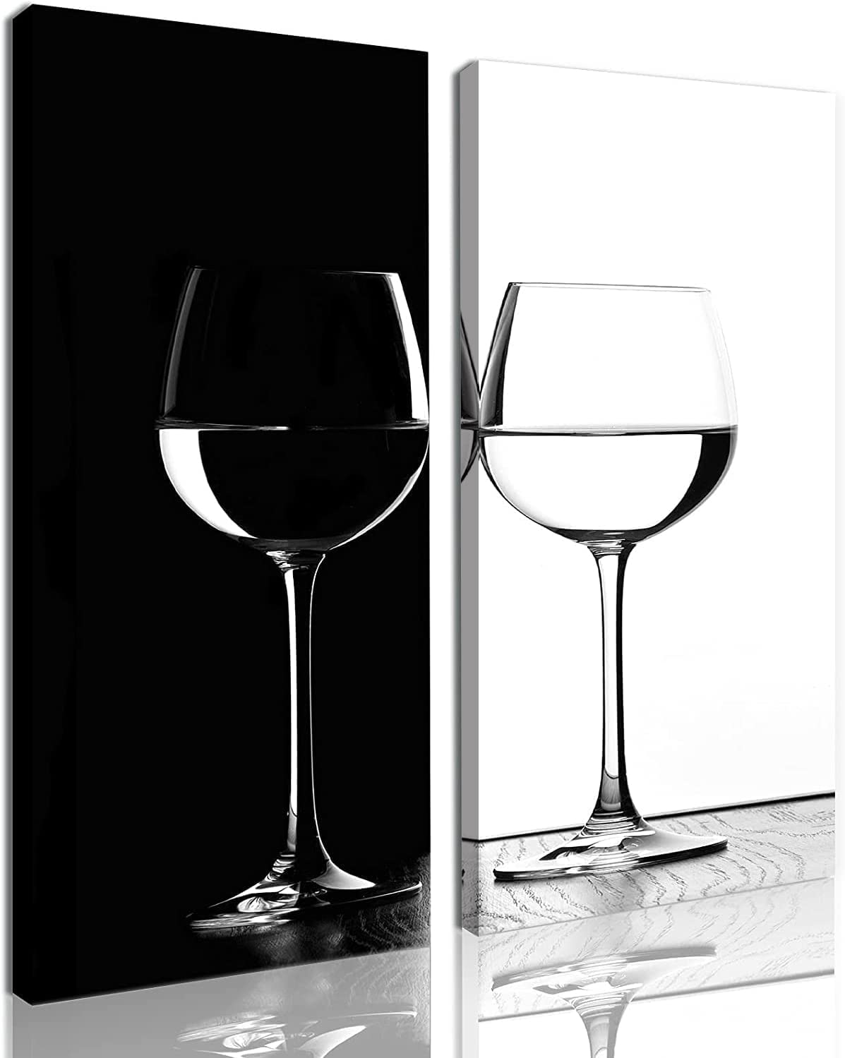 Black and White Wine Glass Canvas Prints - Modern Abstract Wall Art for Kitchen, Dining Room, Bar & Pub Decor - Set of 2 (12x32 Inches) - Perfect for Home, Office & Restaurant Decorations