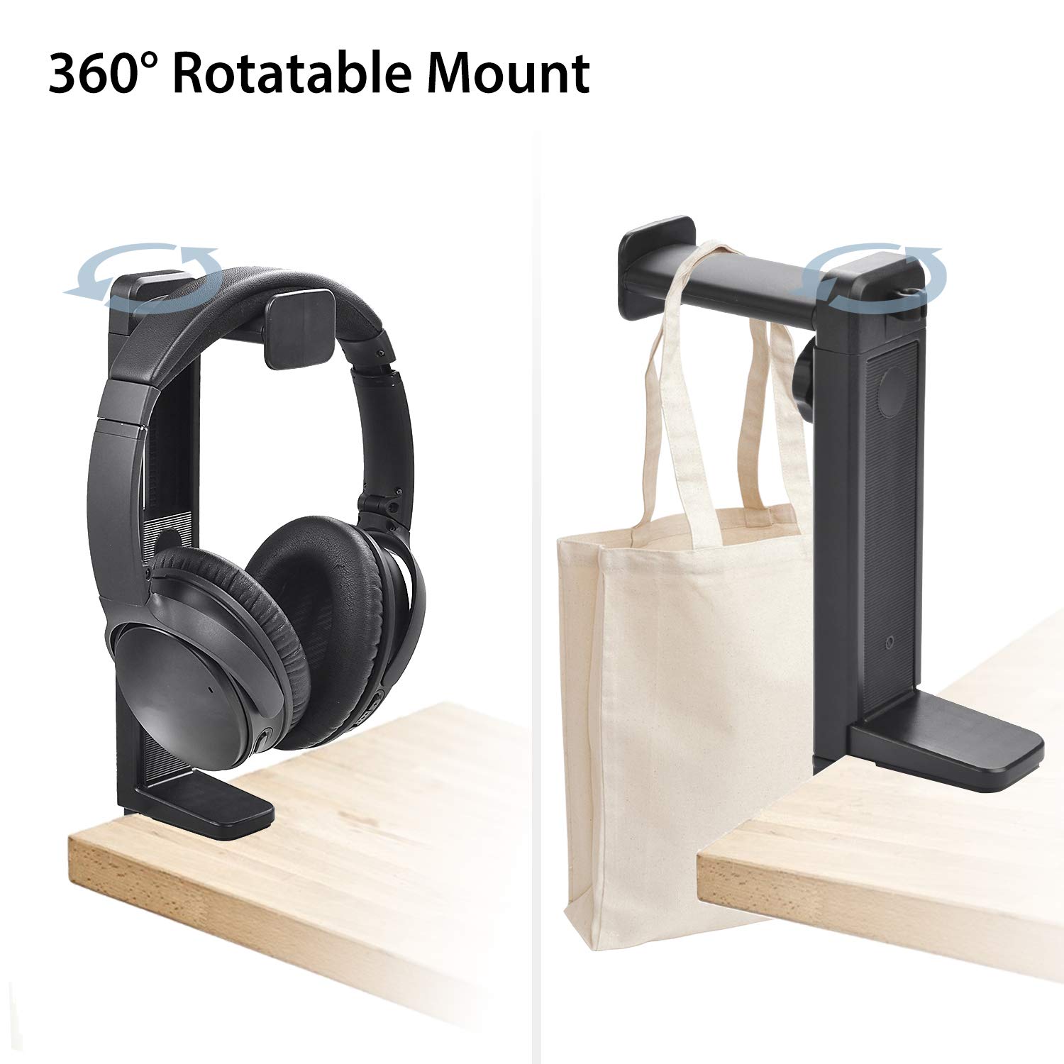 NEETTO HS906 Adjustable Headphone Stand & Hanger - 2-in-1 Gaming Headset Holder with Rotating Clamp & Cable Management - Perfect for Desk Setup, Home Office, and Gaming Stations